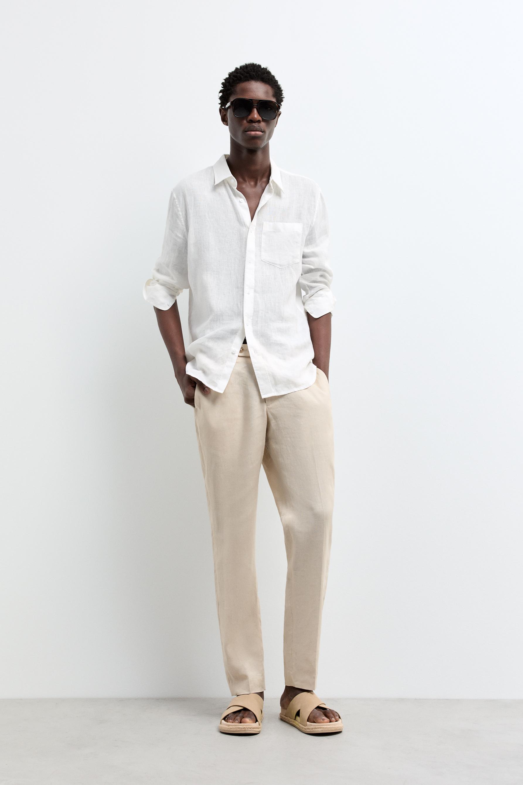 100% linen shirt — WHITE