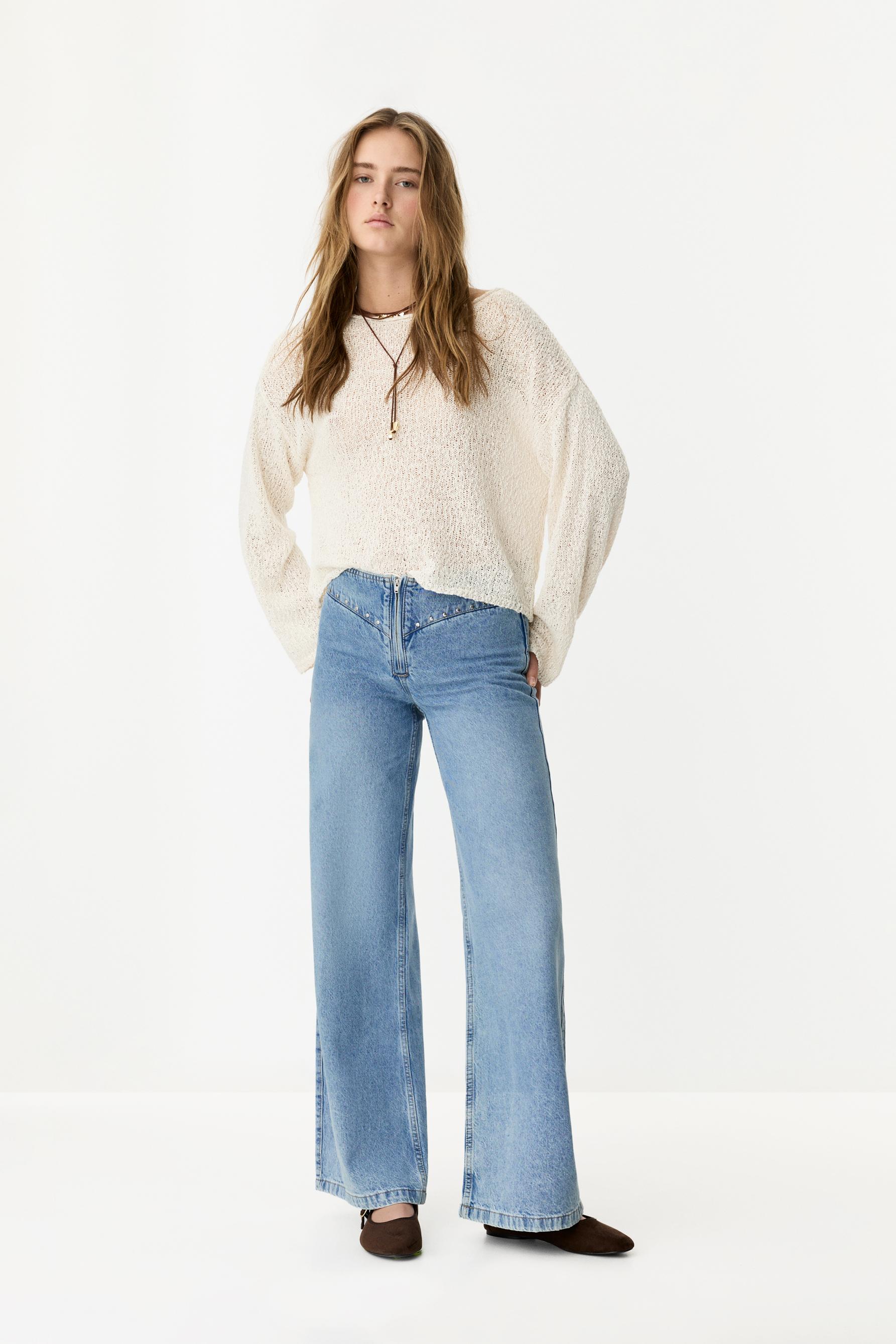 Jeans wide leg tachas