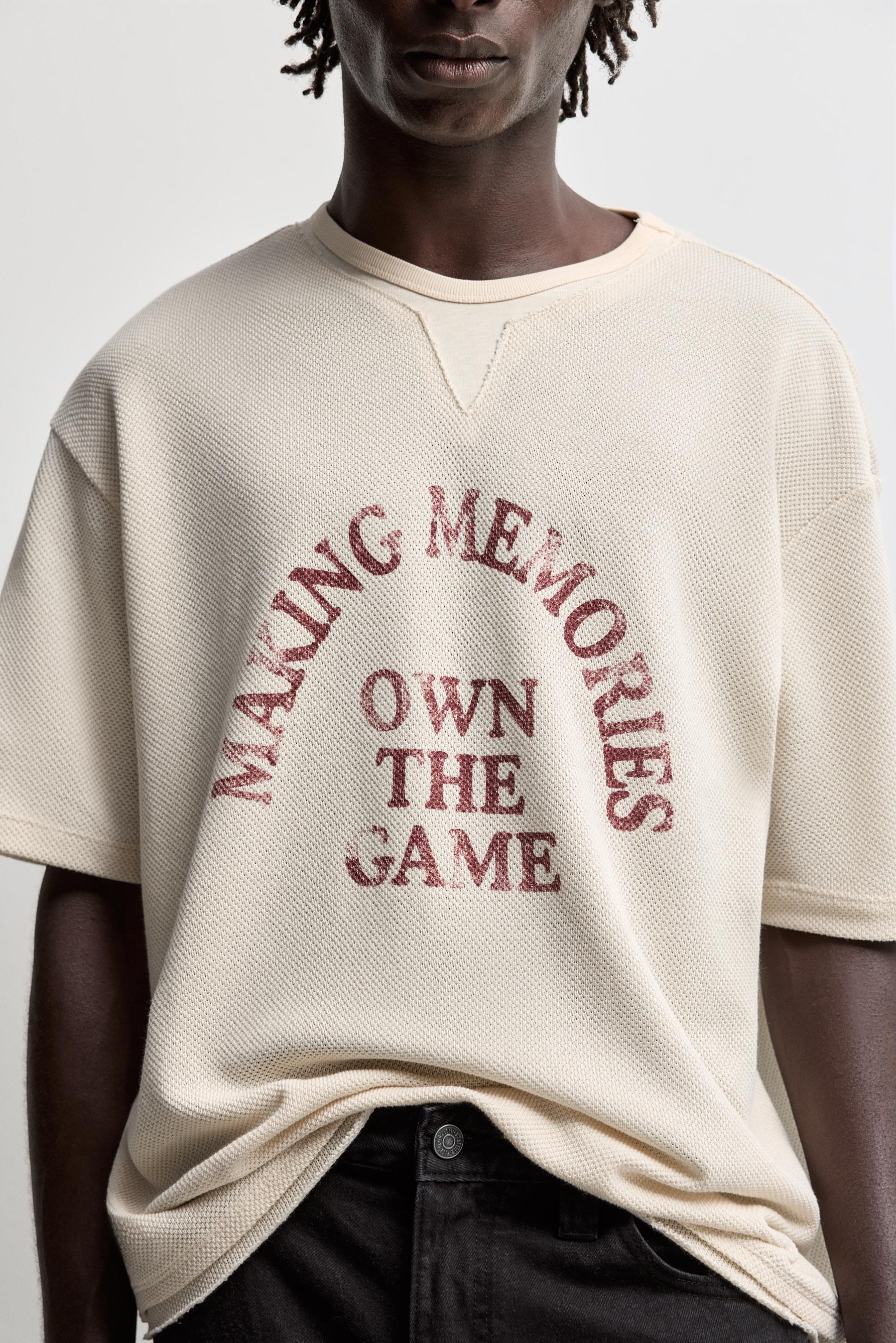 Double-collar printed T-shirt — SAND