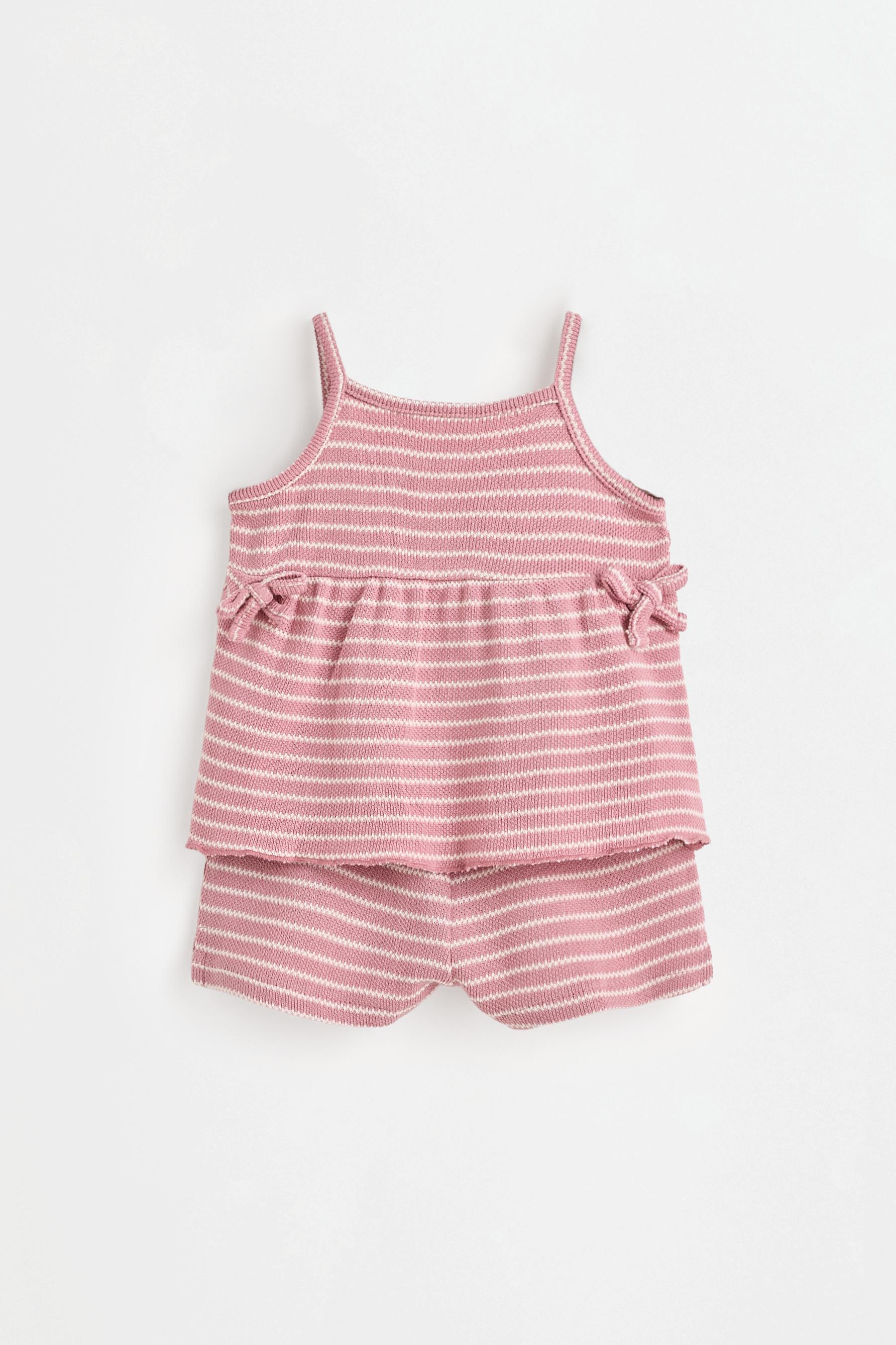 Striped bias cut top and shorts set — PINK
