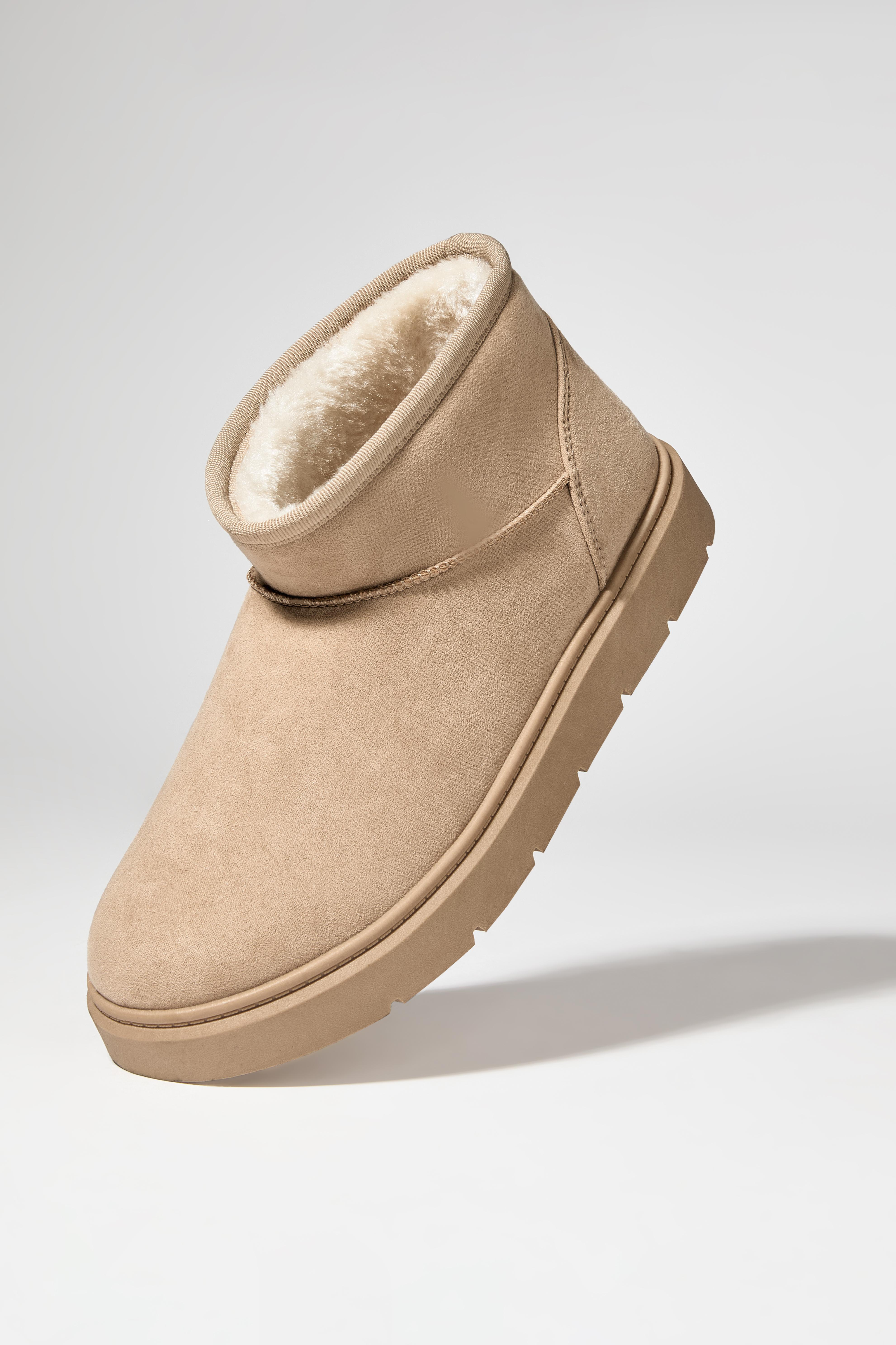 Flat mini fur ankle boots — BROWN