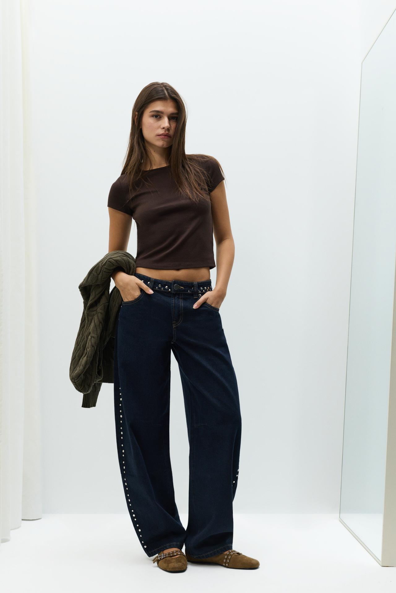 Studded barrel jeans — INDIGO