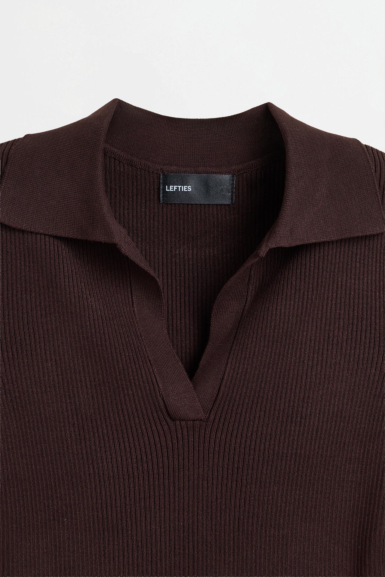 Basic rib knit polo shirt — BROWN