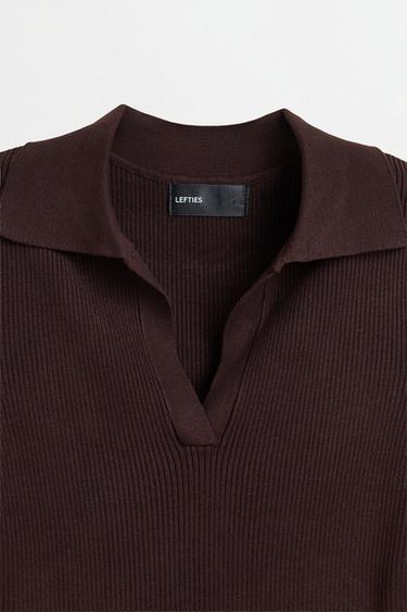 Basic rib knit polo shirt — BROWN 7