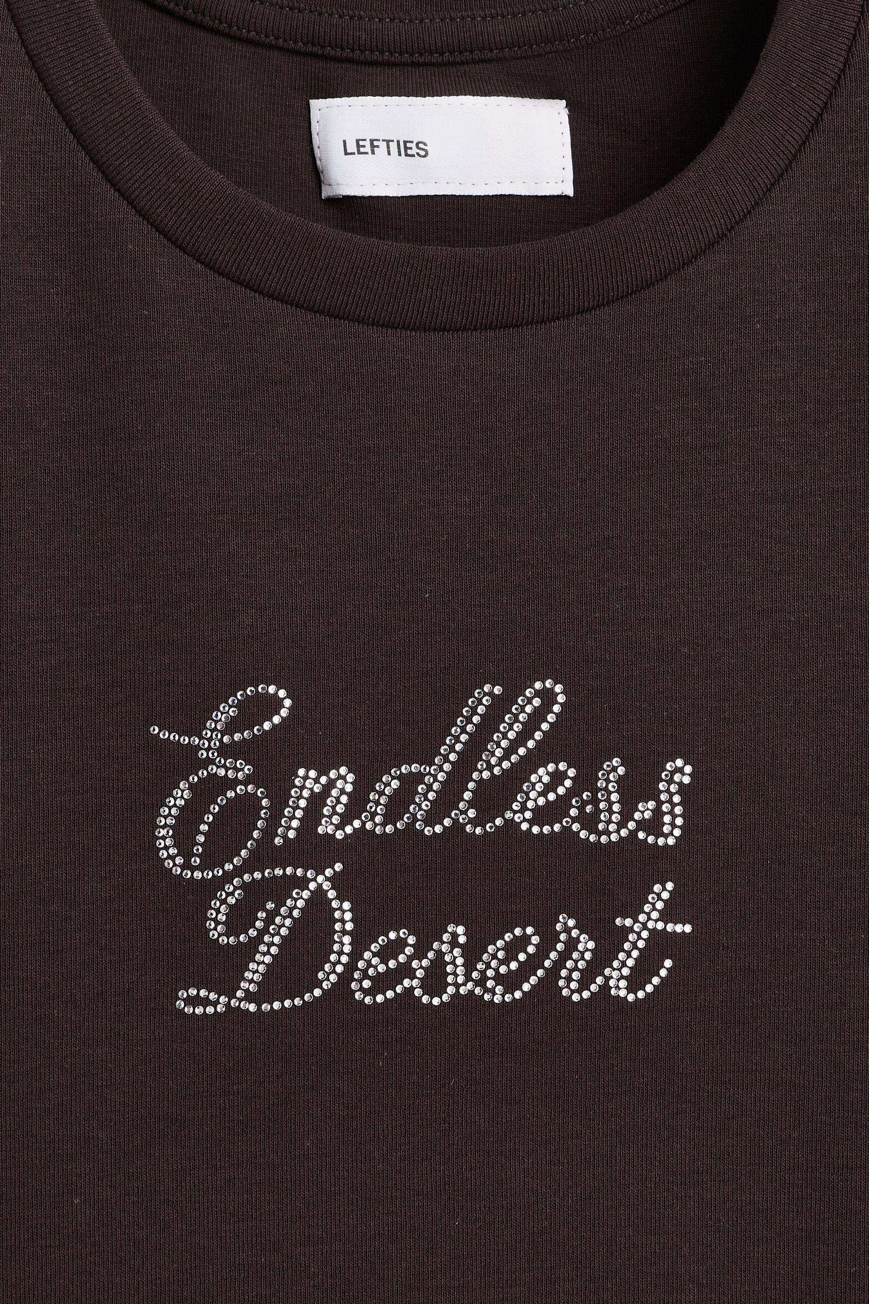 Rhinestone slogan T-shirt — DARK BROWN