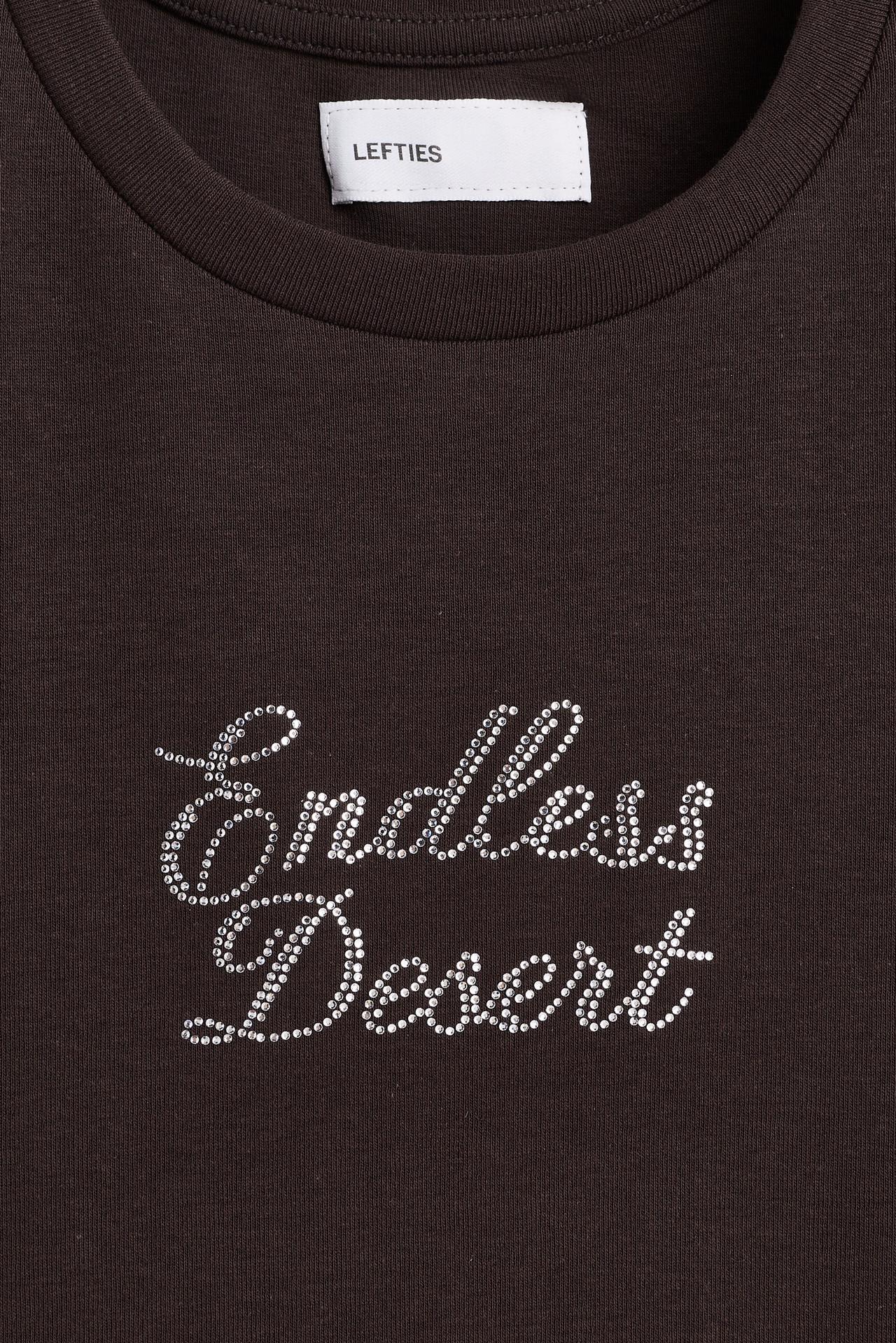 Rhinestone slogan T-shirt — DARK BROWN