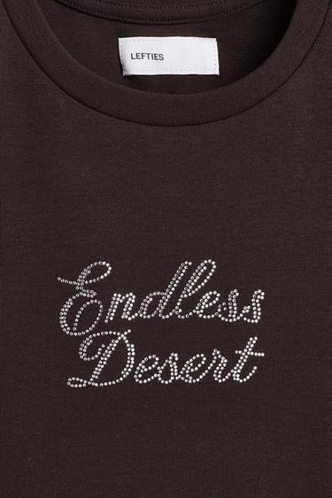 Rhinestone slogan T-shirt — DARK BROWN 7