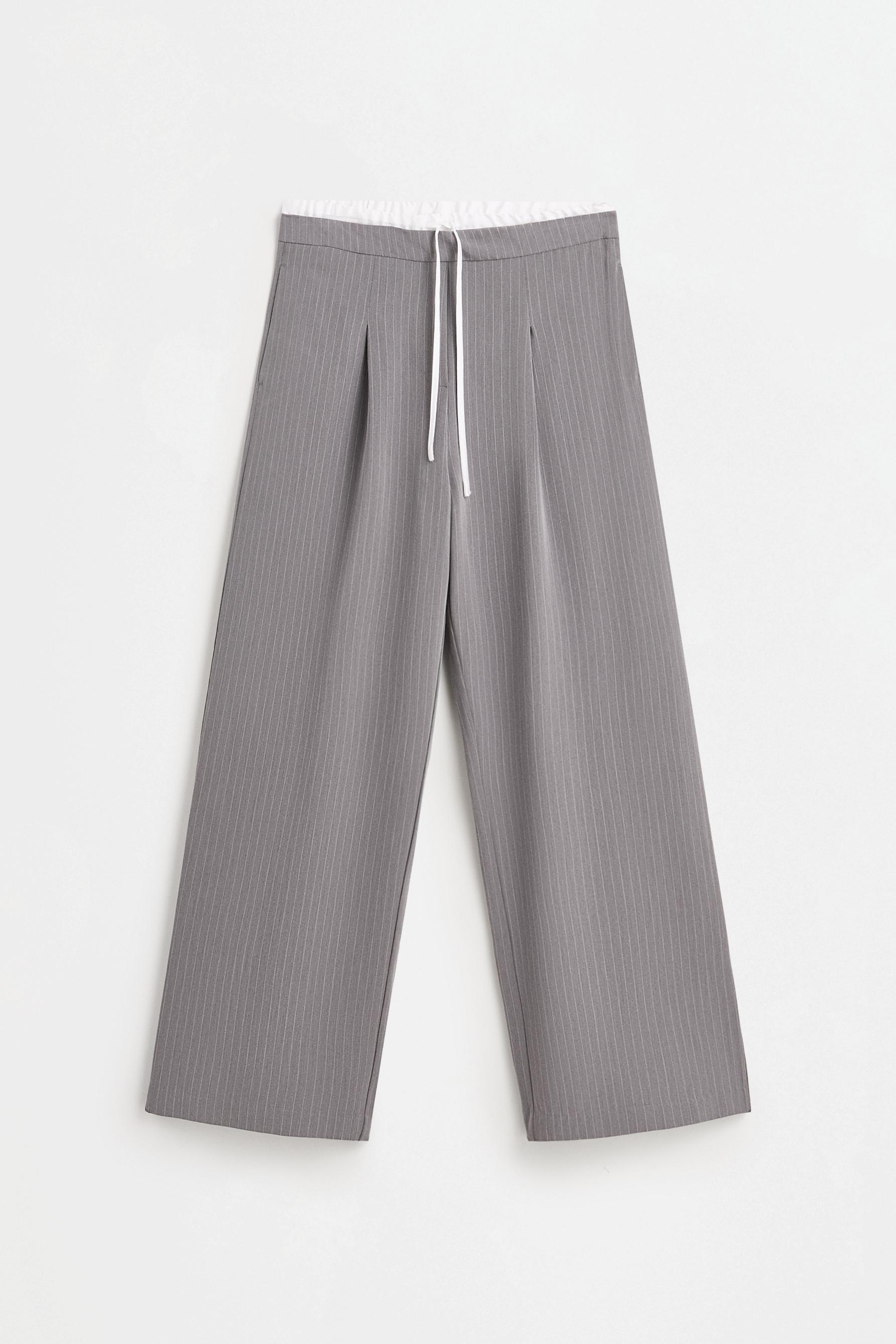 Striped contrast waistband trousers — GREY MARL