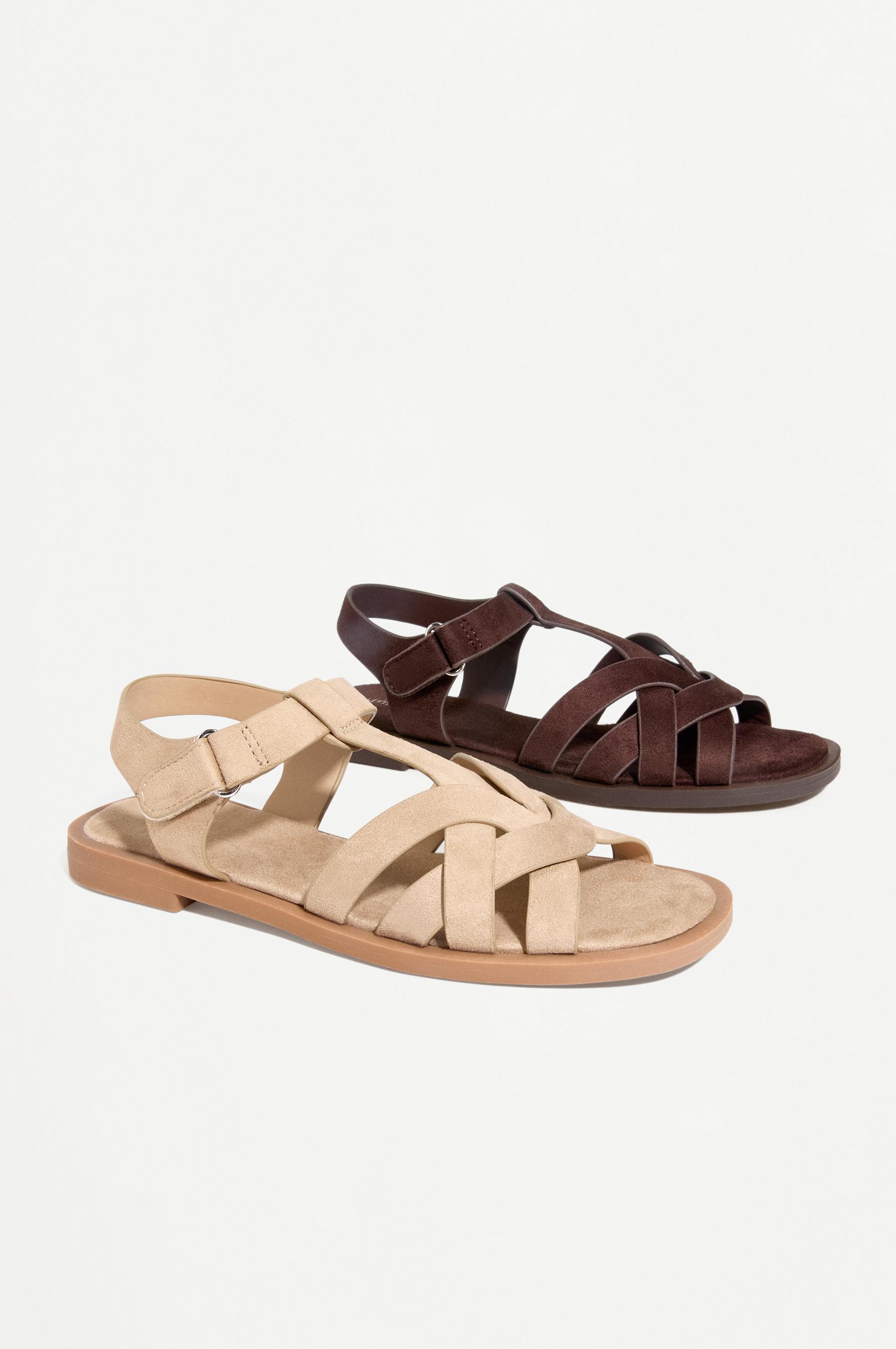 Faux suede cage sandals — BROWN