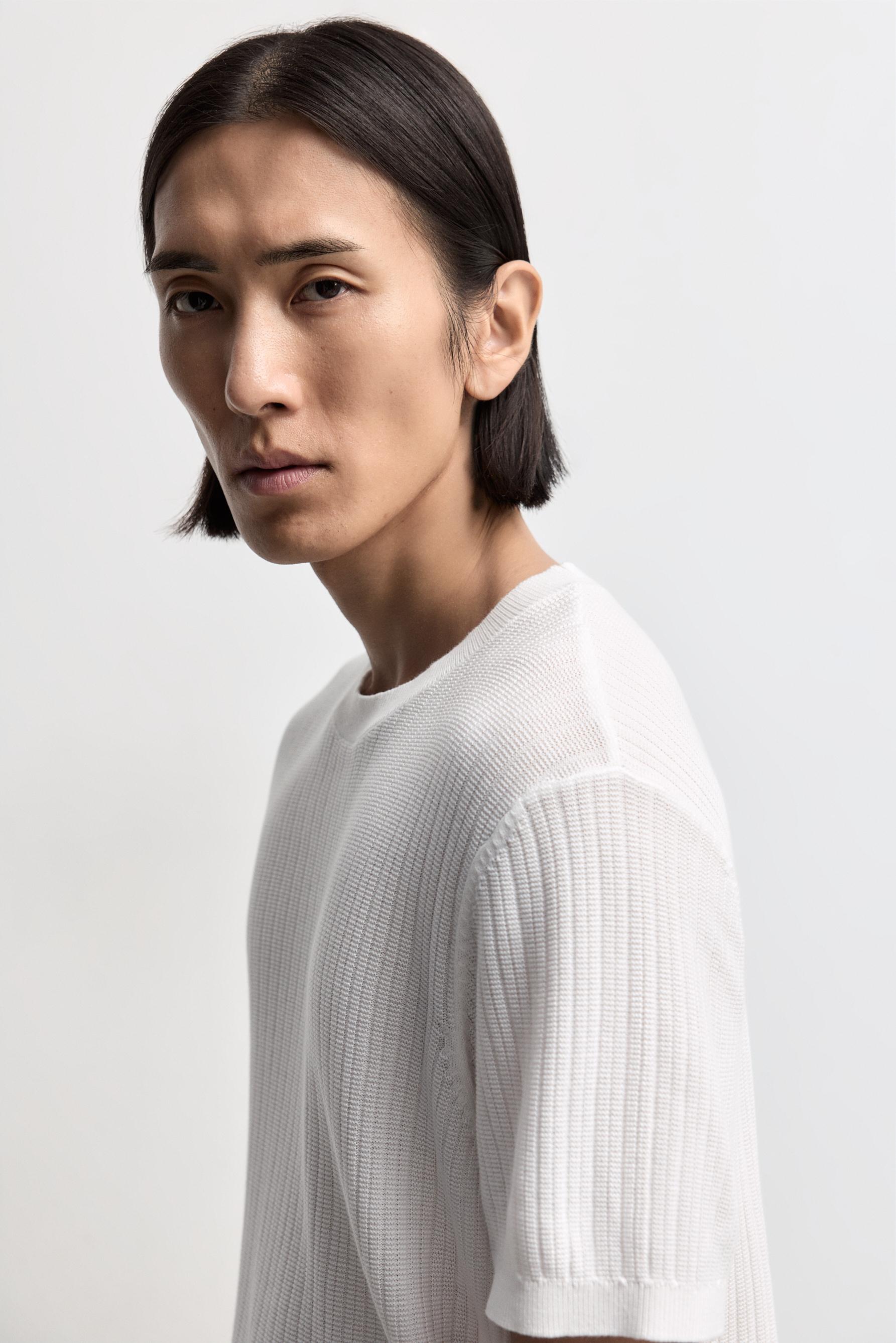Ribbed knit T-shirt — WHITE