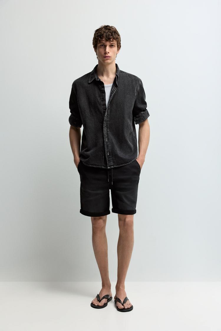Denim jogger Bermuda shorts — FADED BLACK