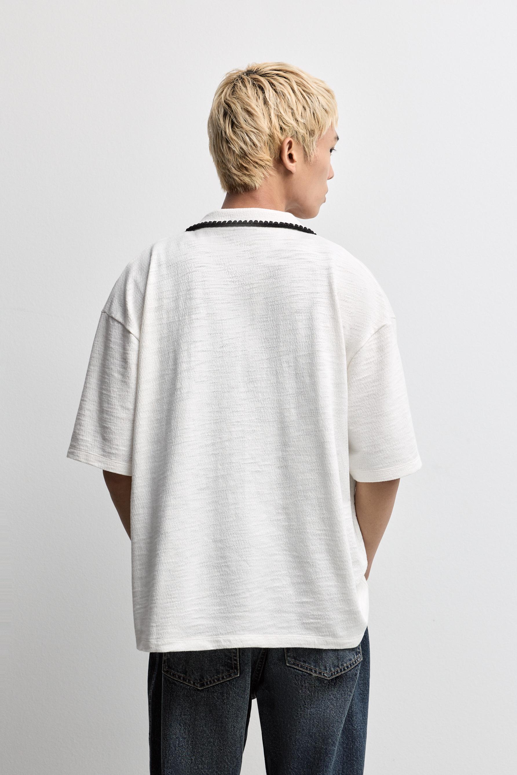 Textured shirt with embroidery — OFF WHITE
