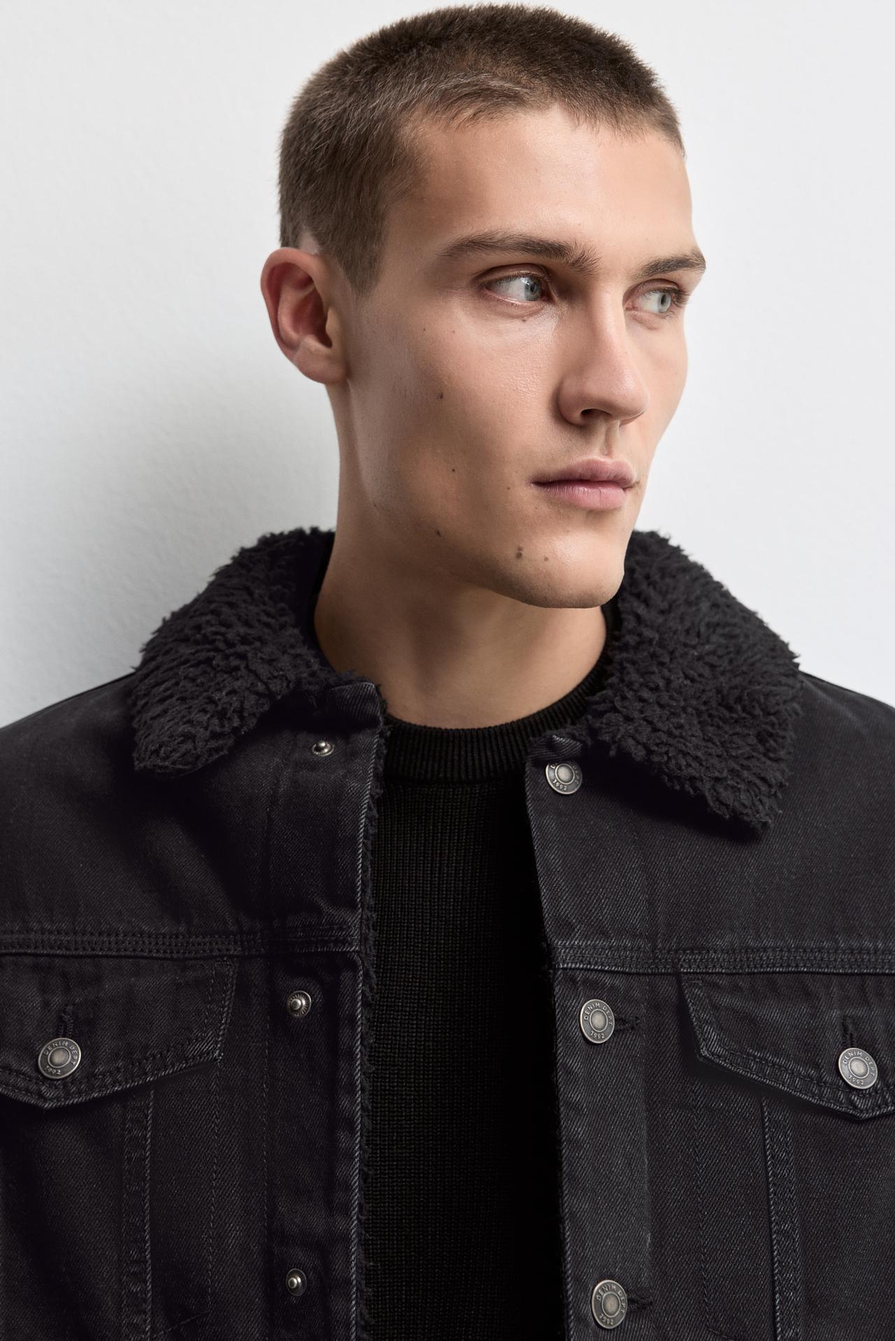 Shearling collar jacket — BLACK
