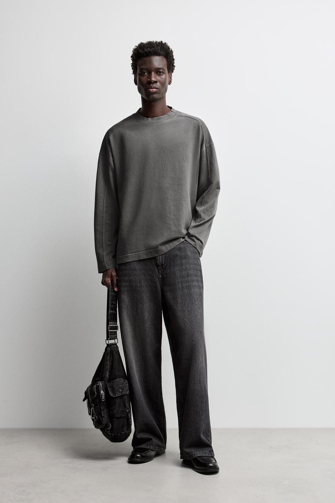 Washed-effect sweatshirt — BLACK