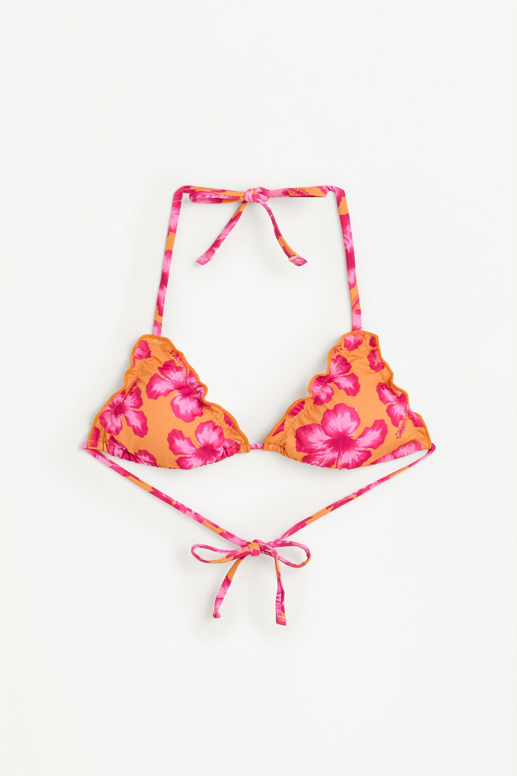Floral print triangle bikini top — ORANGE