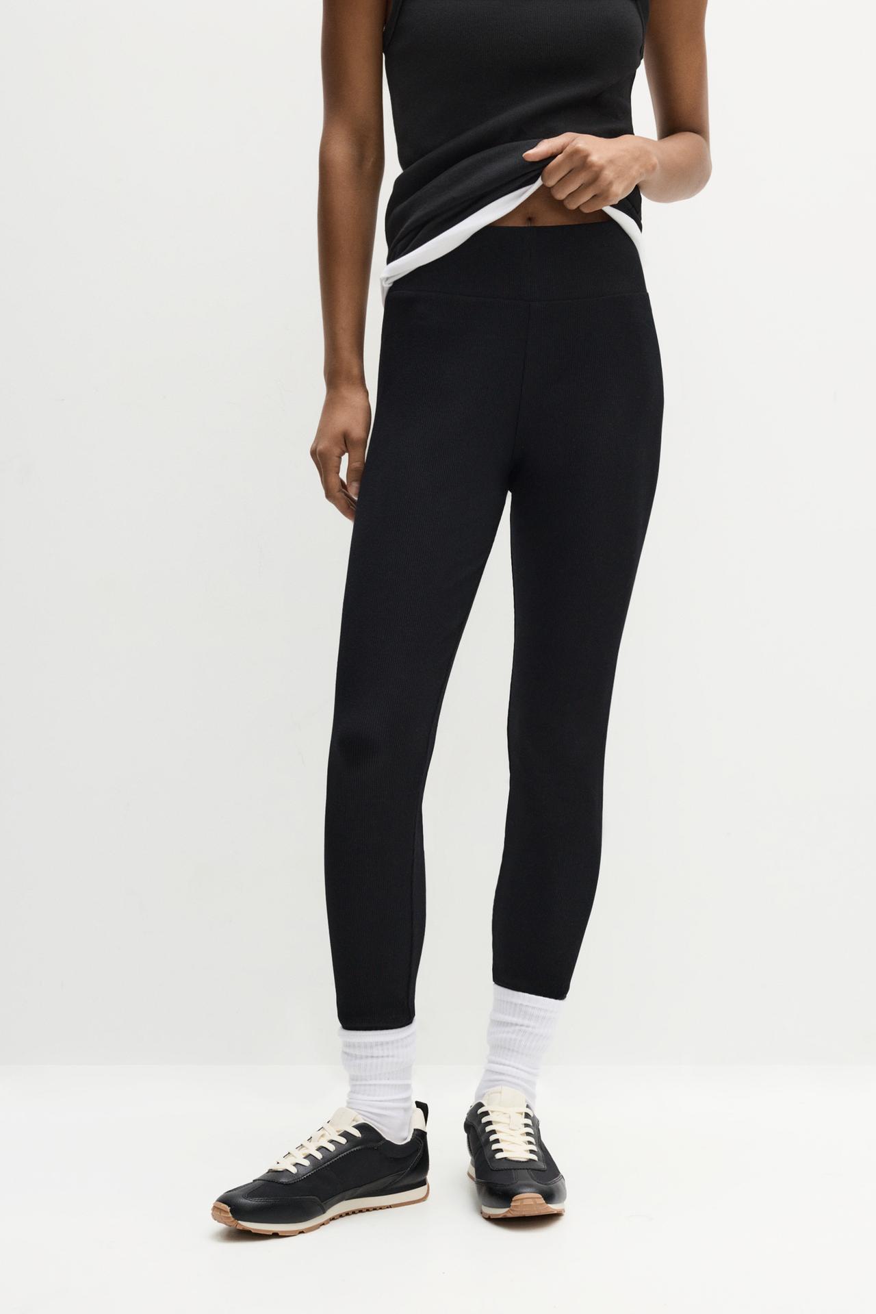 Ribbed waist leggings — BLACK