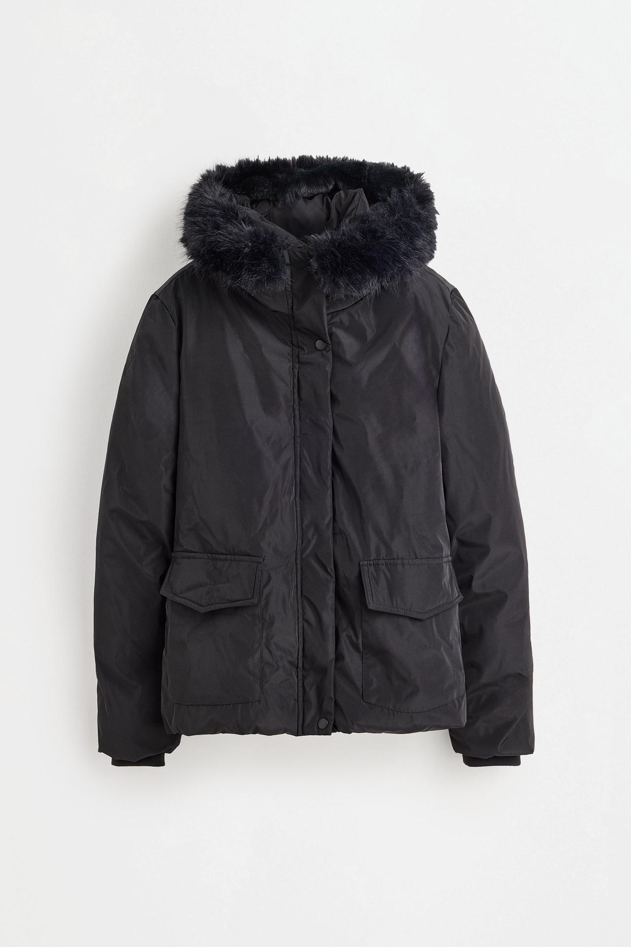 Quilted hooded anorak — BLACK