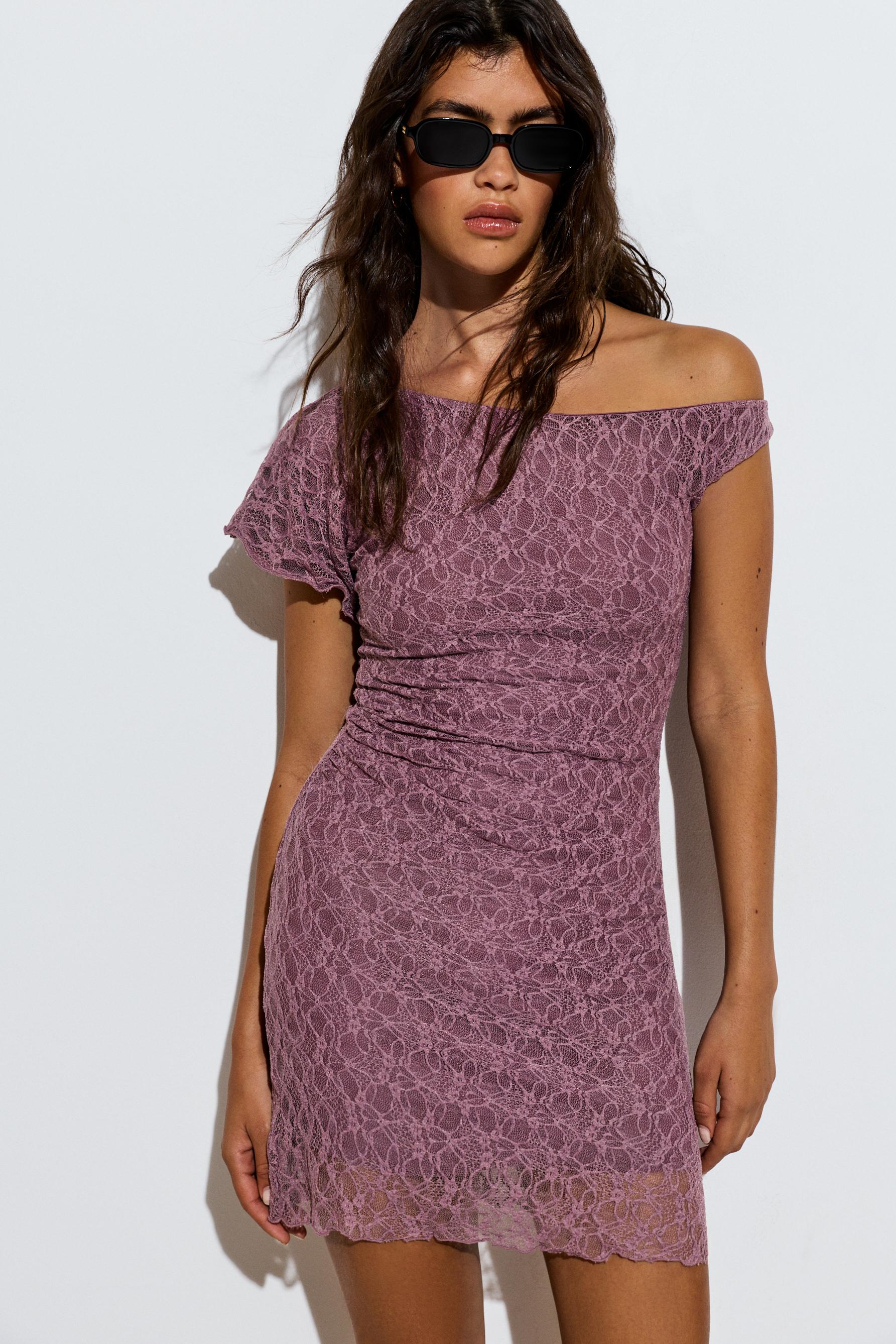 Asymmetric lace dress — DARK MAUVE