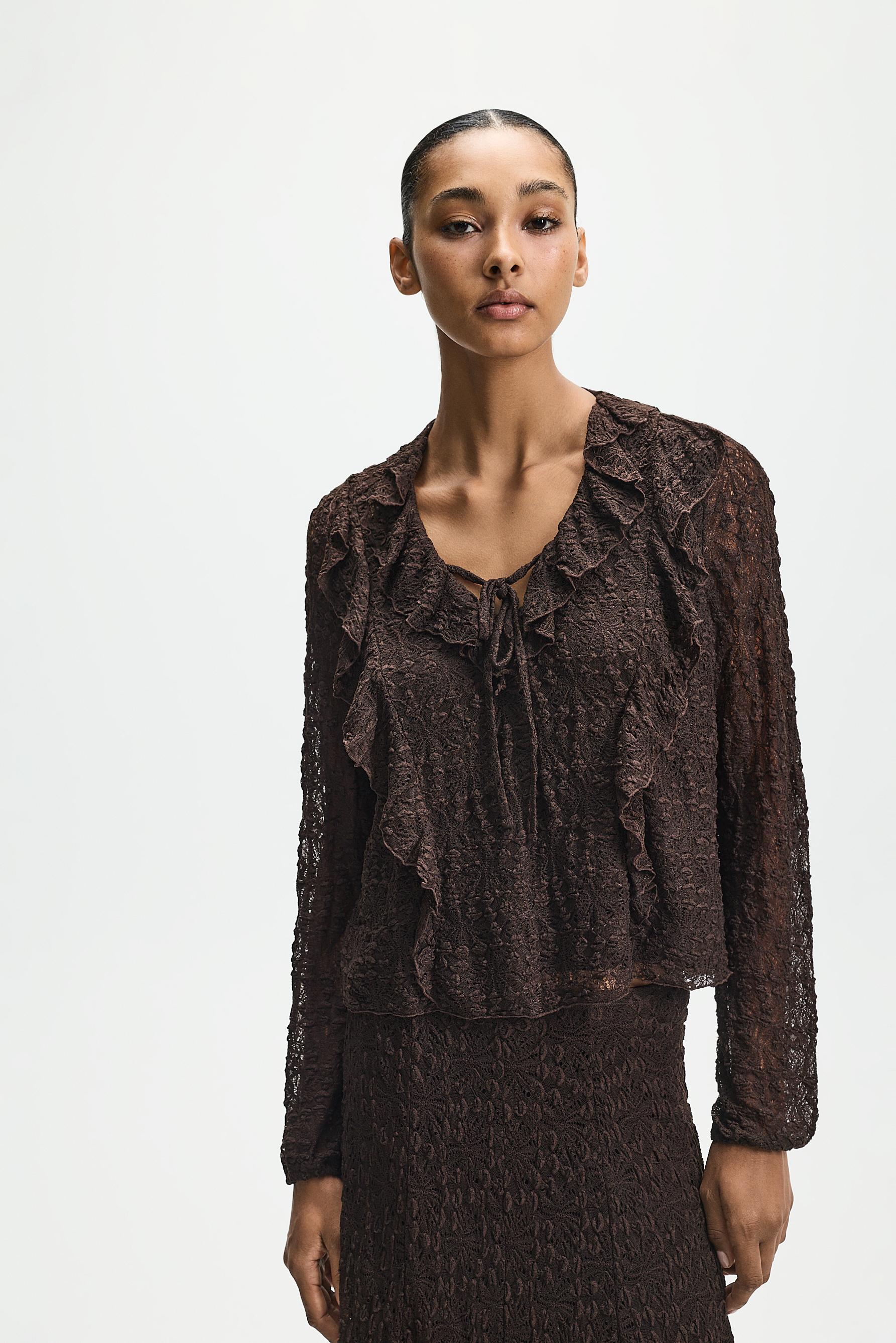 Ruffle lace top — CHOCOLATE