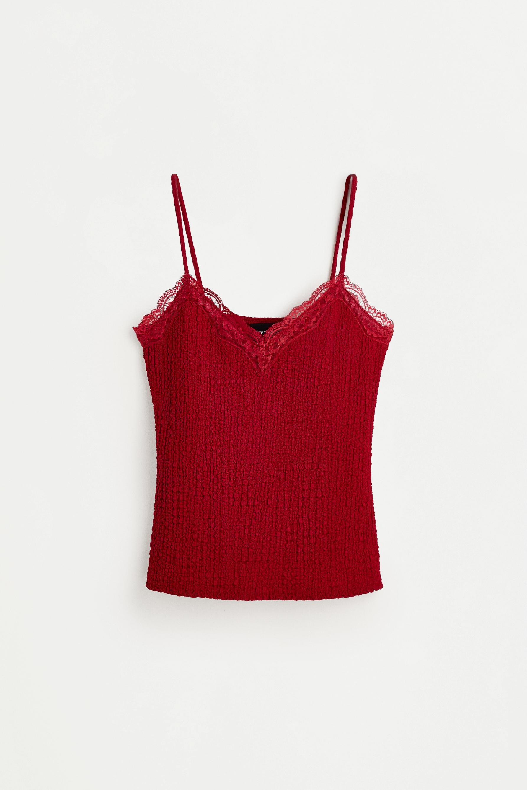 Textured strappy top — RED