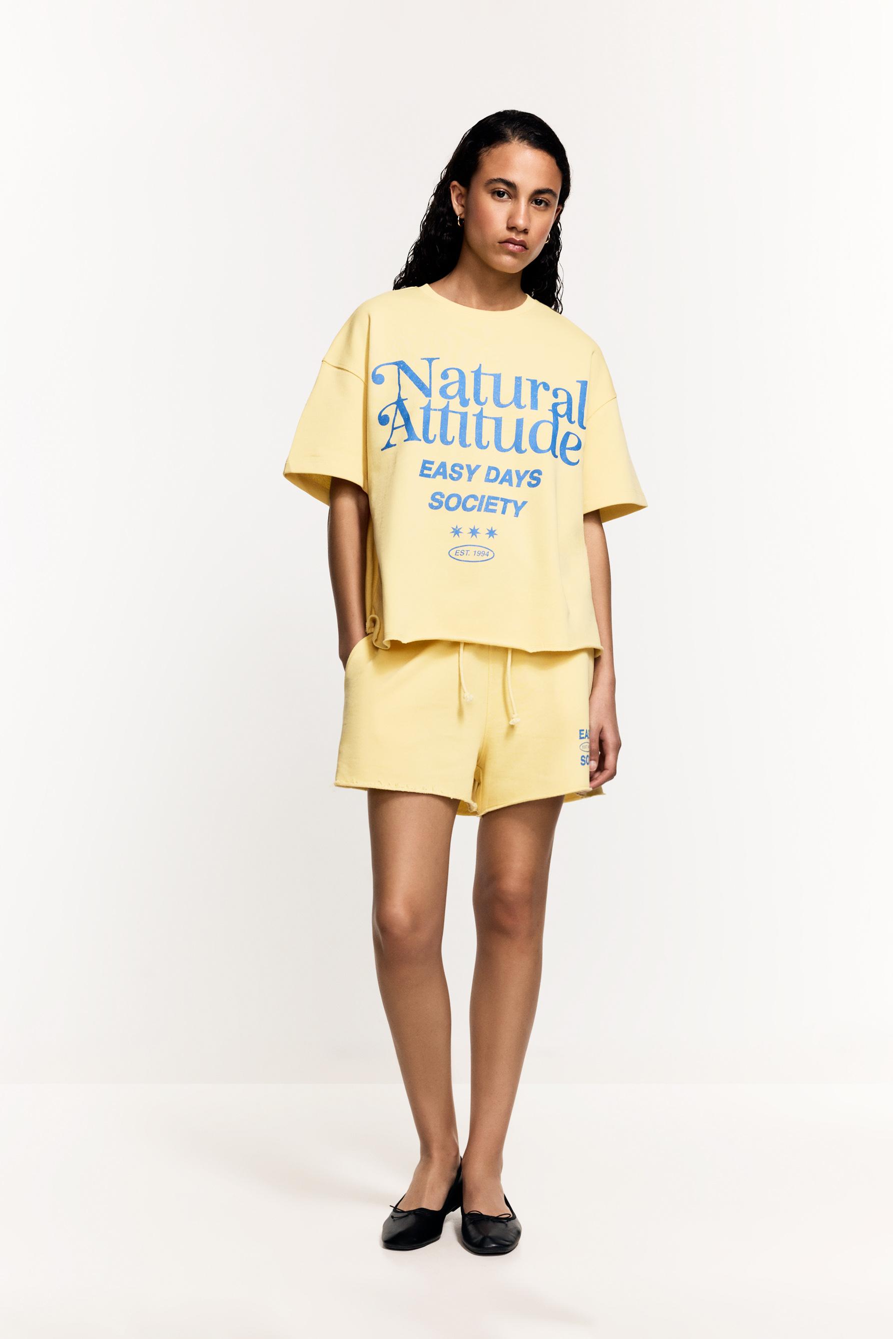Printed short sleeve sweatshirt — PALE YELLOW