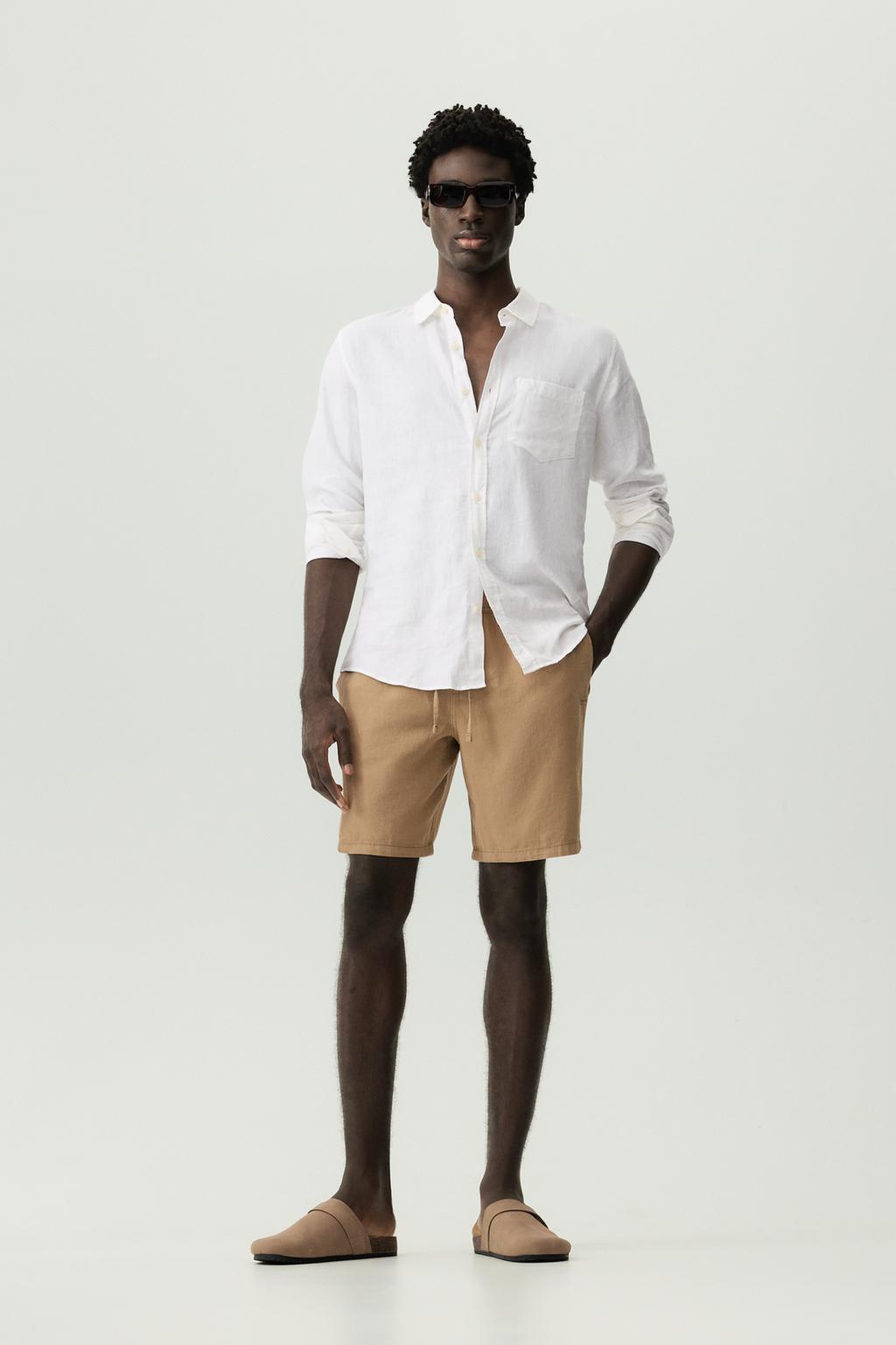 Calções bermuda jogger algodão - linho