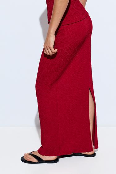 Textured midi skirt — RED 3