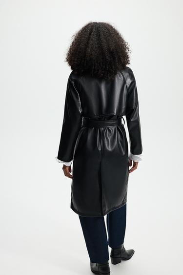 Oversize leather effect trench coat — BLACK 4
