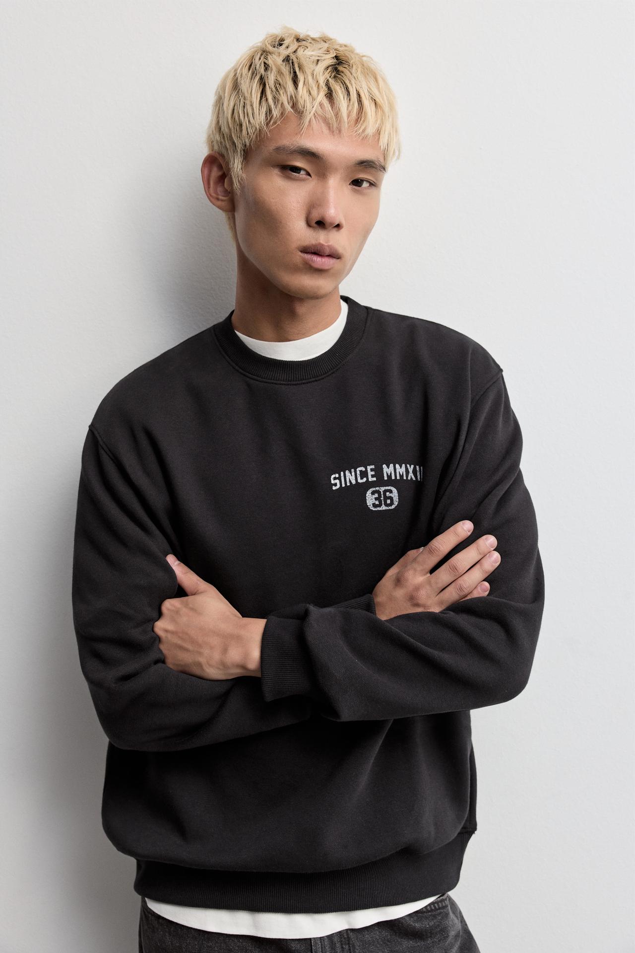 Text print sweatshirt — BLACK
