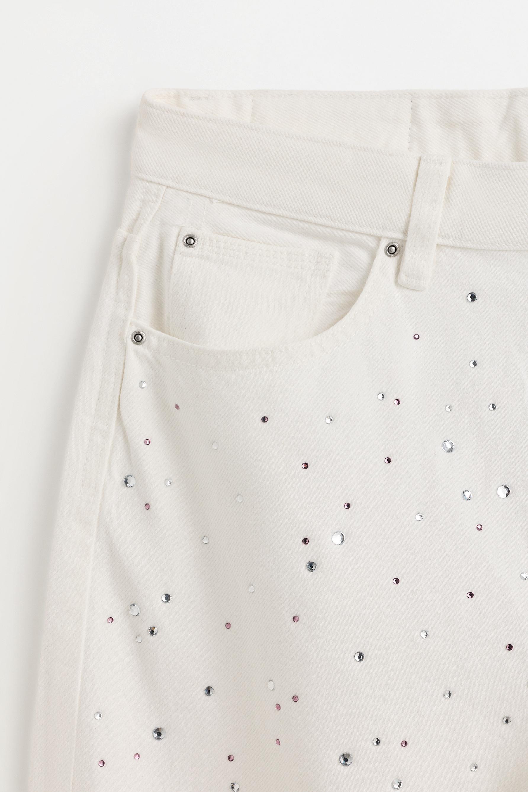 Wide-leg rhinestone jeans — WHITE