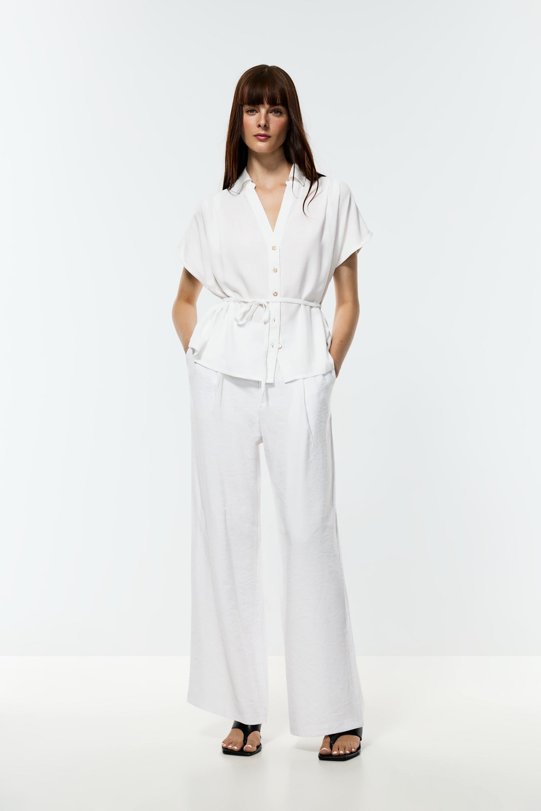 Tie-waist shirt — WHITE