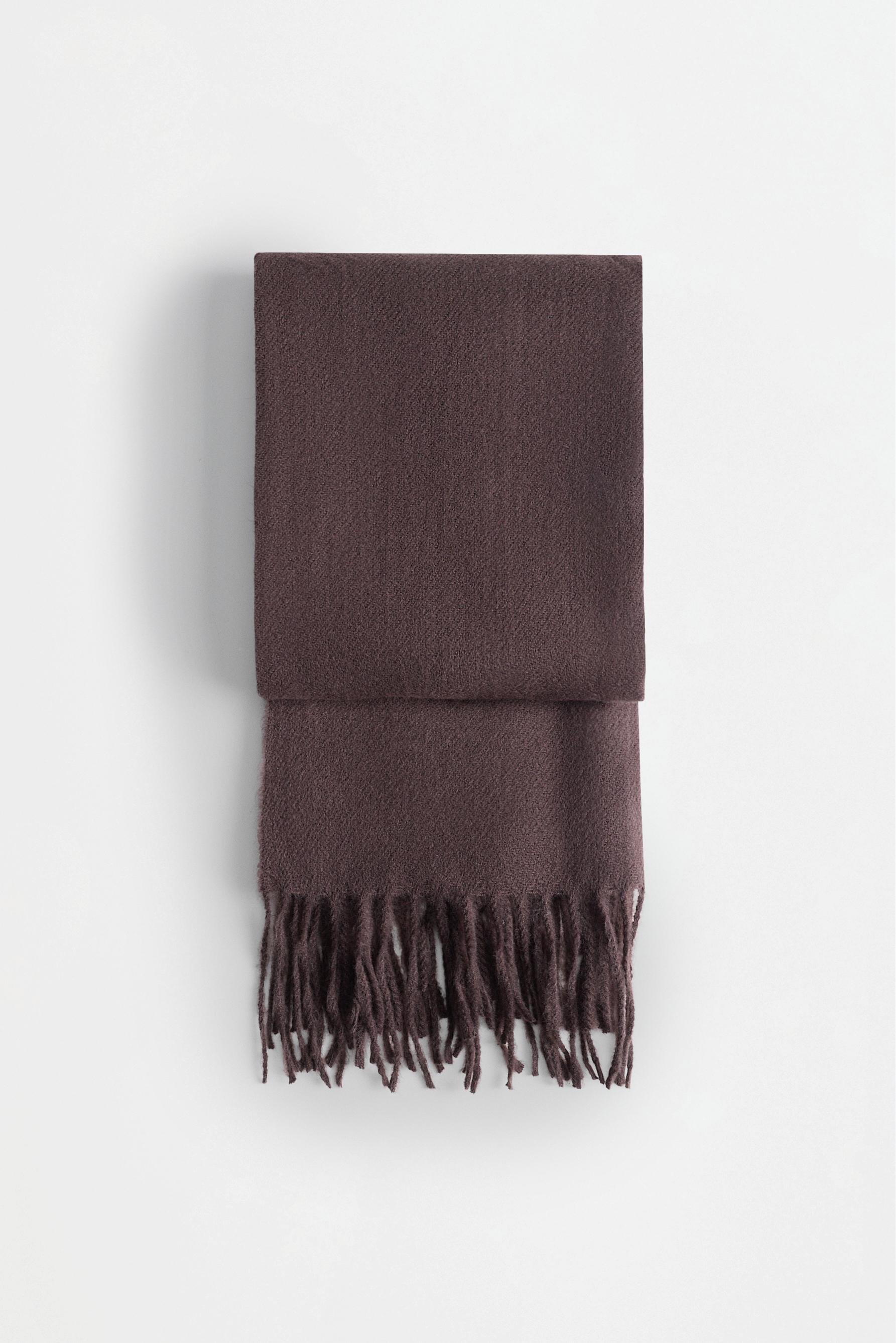 Plain fringed scarf — DARK BROWN