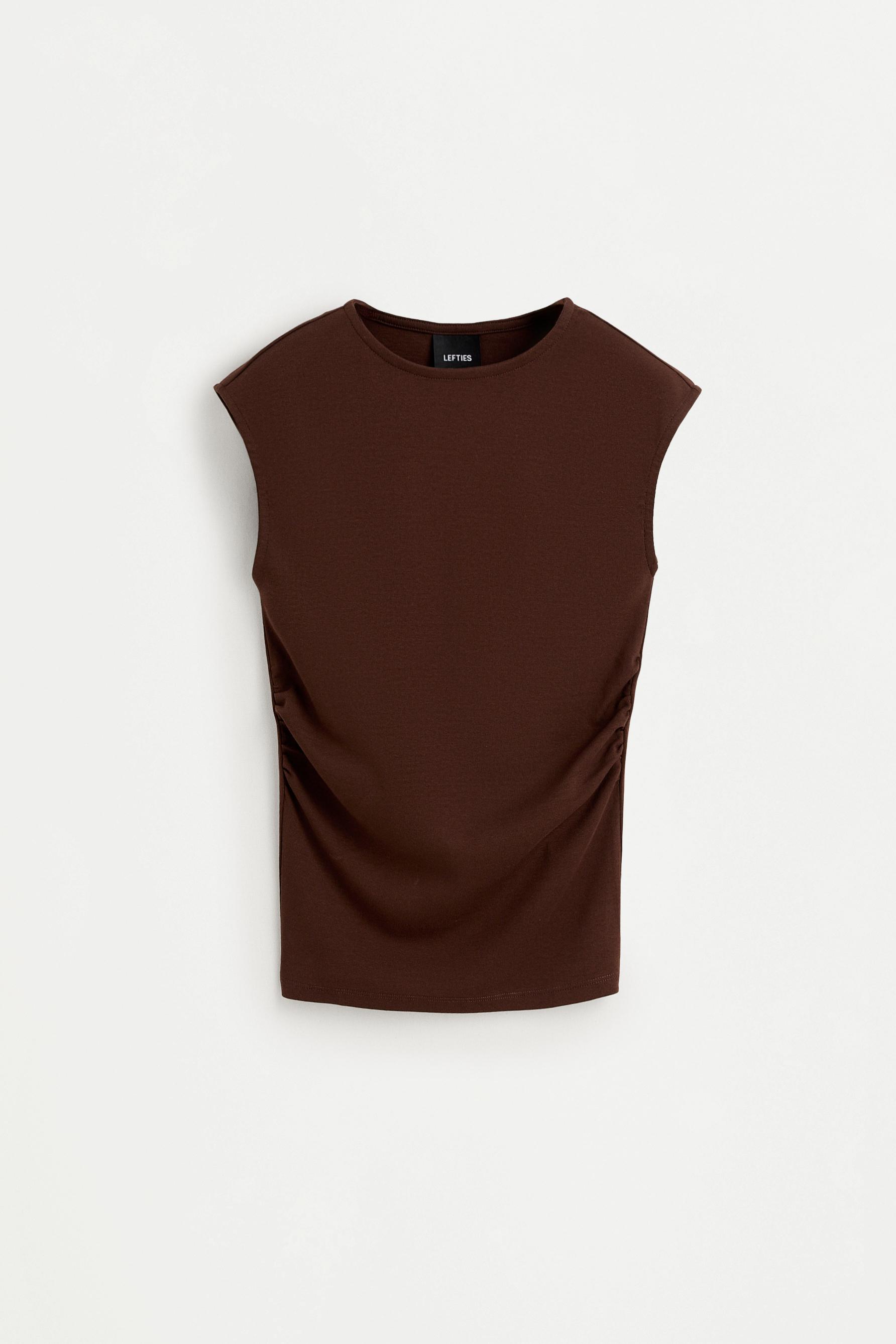 Gathered T-shirt — BROWN
