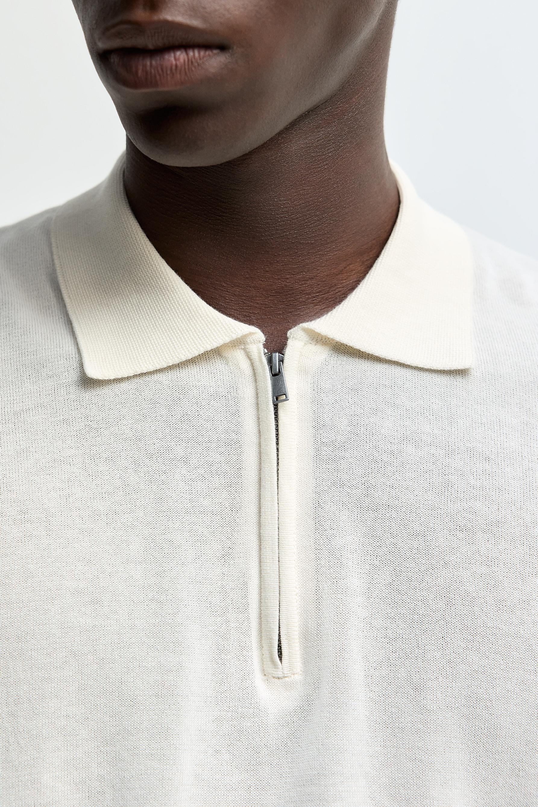 Zip-up knit polo — OFF WHITE