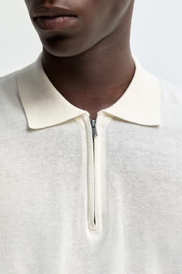 Zip-up knit polo — OFF WHITE 3