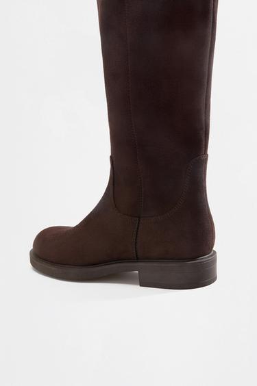 Faux suede riding boots — BROWN 4