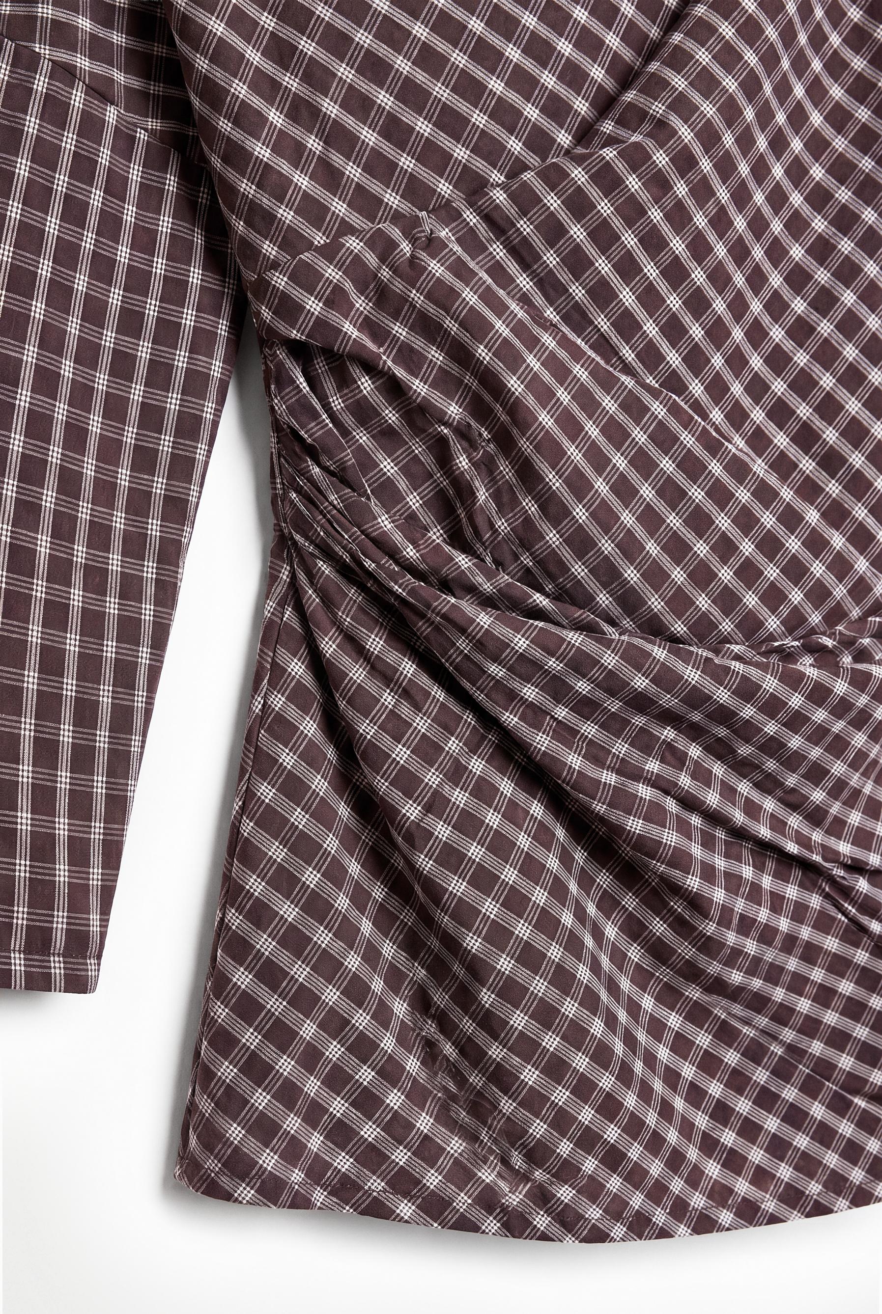 Asymmetric plaid top — BROWN