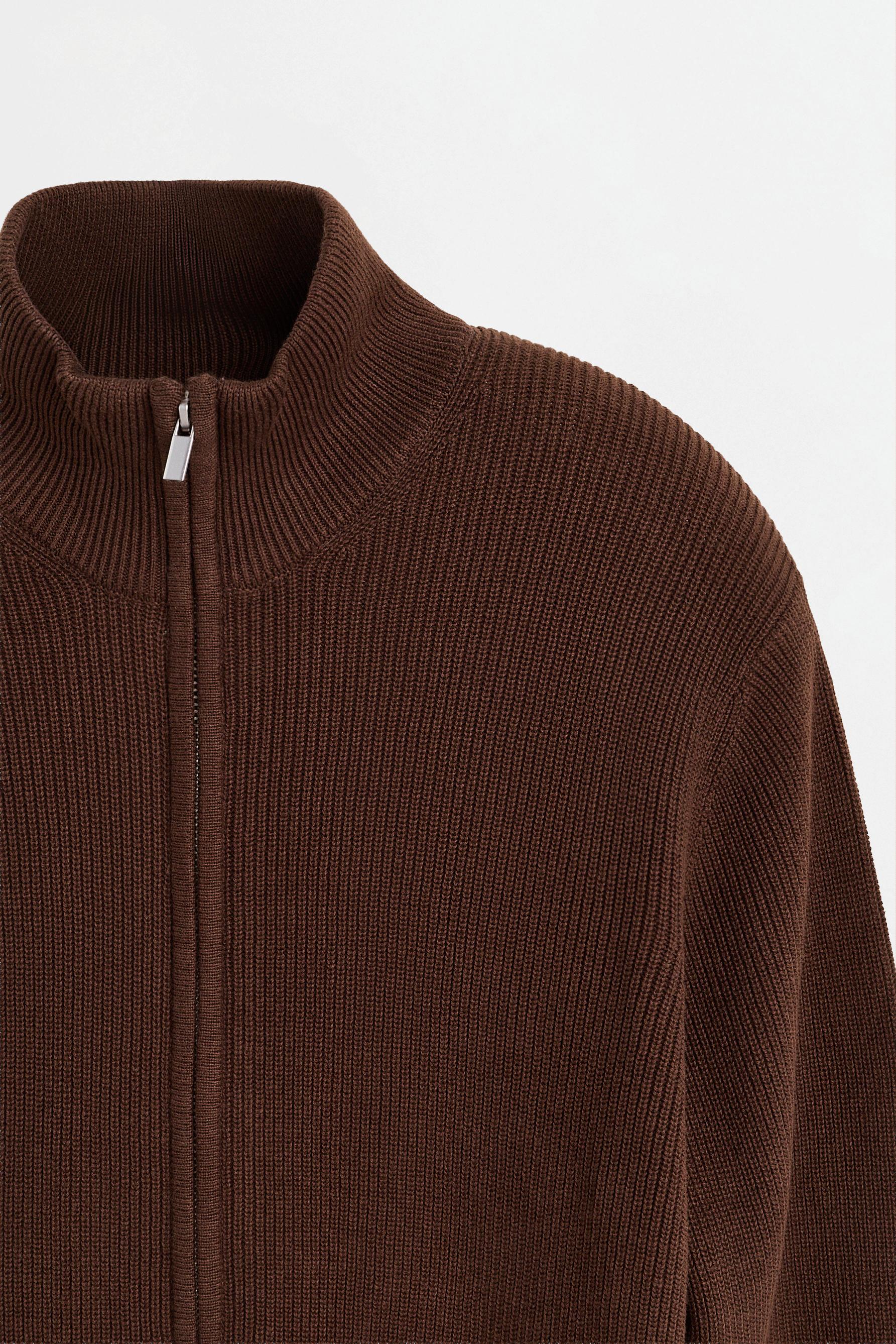 Zip-up knit cardigan — BROWN
