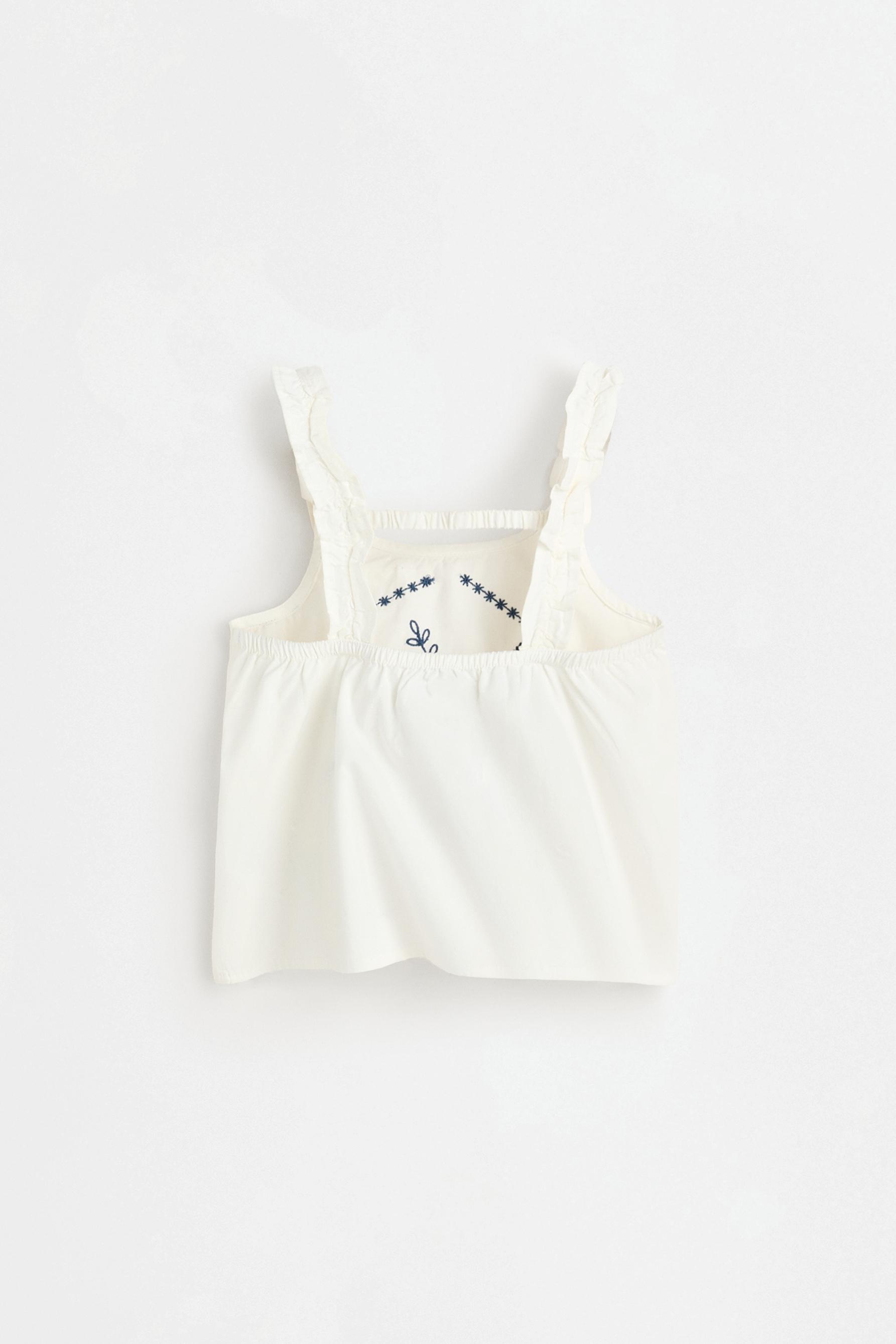 Embroidered denim top — WHITE