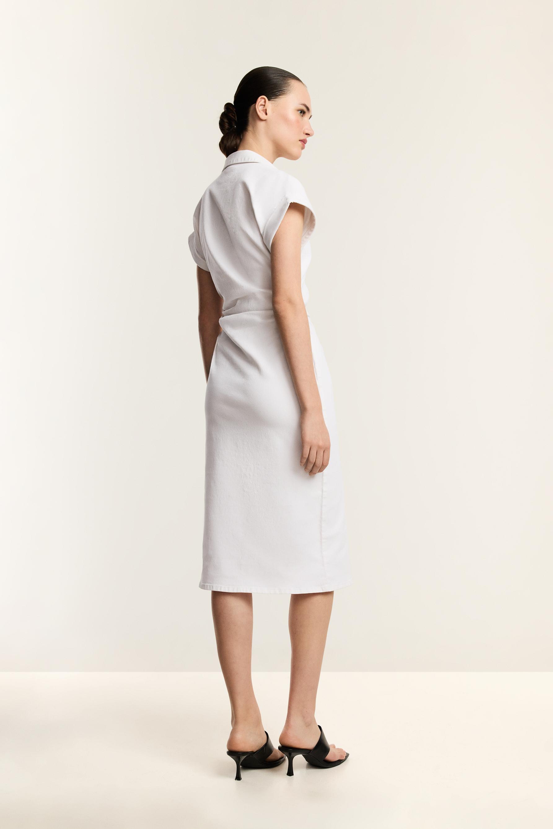 Denim midi button dress — OFF WHITE (alternate view)