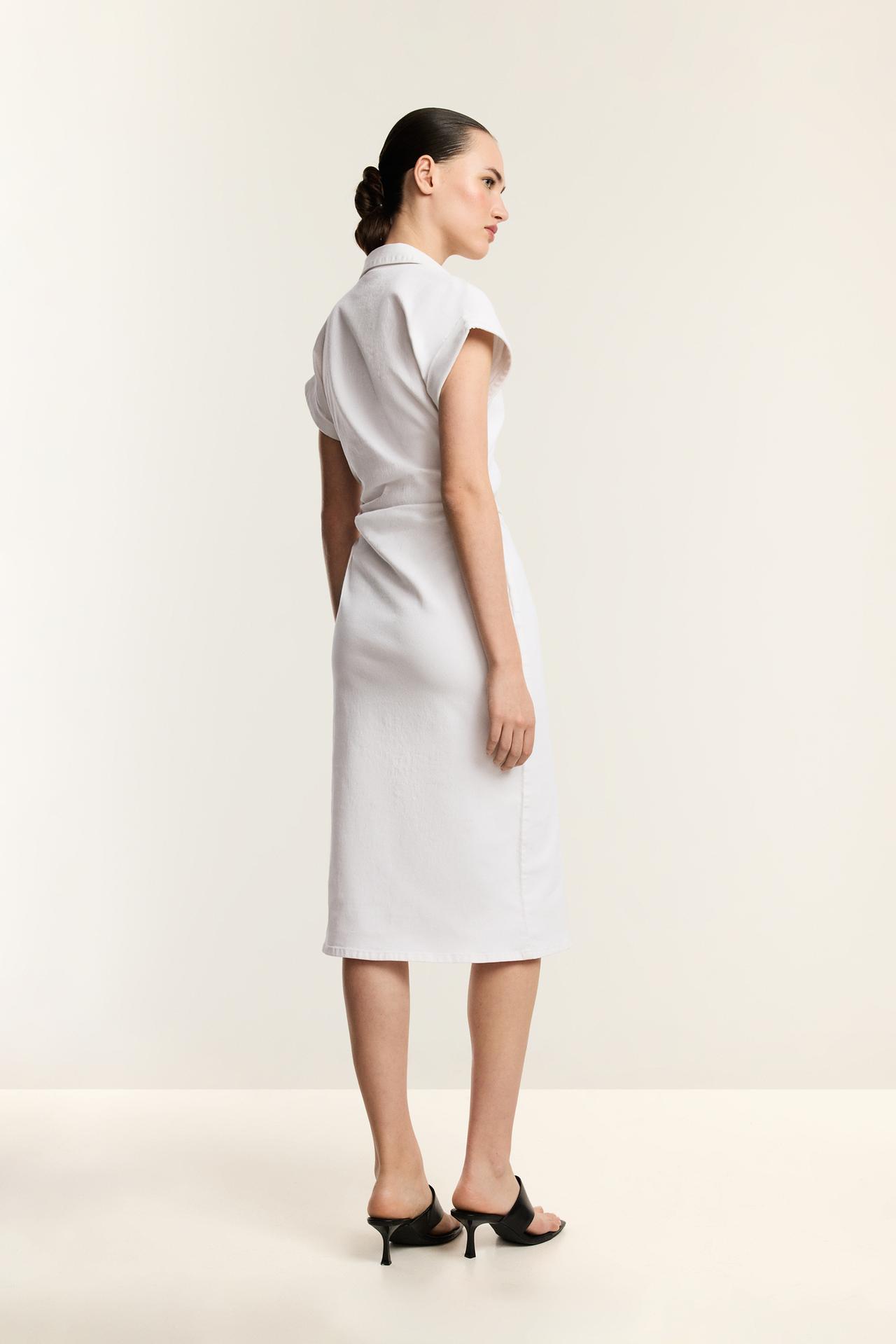 Denim midi button dress — OFF WHITE