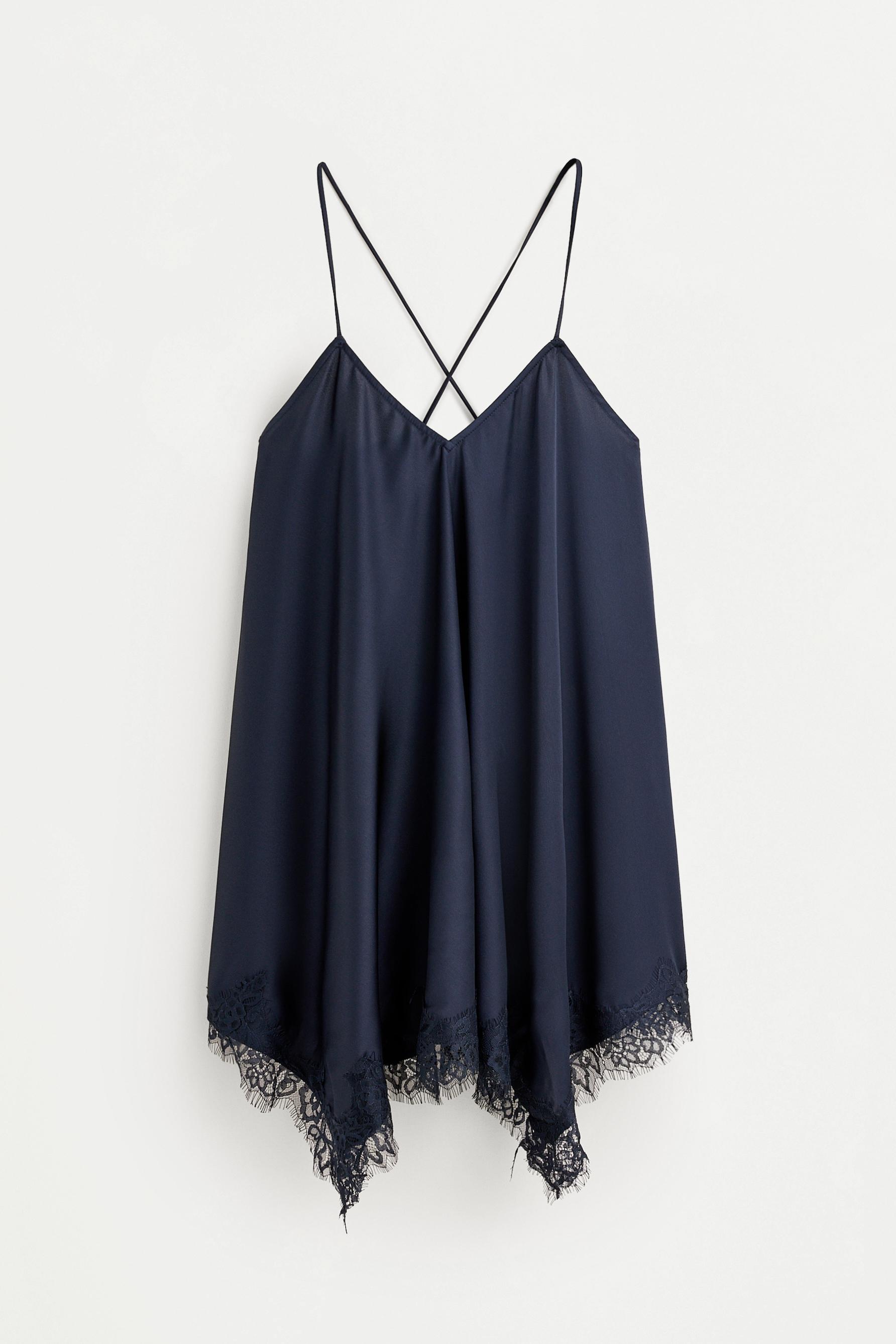 Asymmetric short slip dress — NAVY