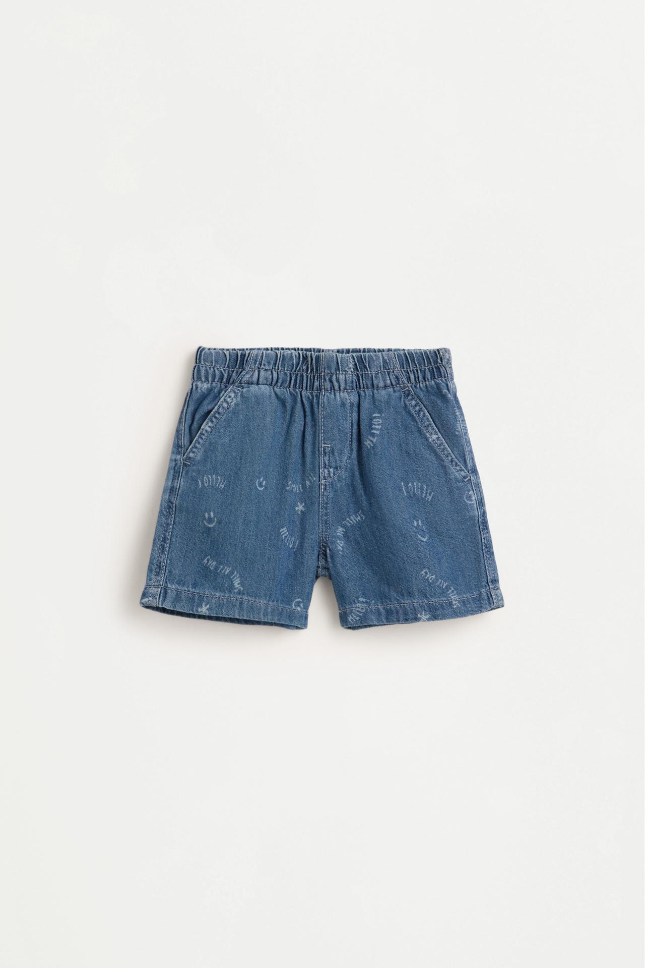 Printed denim jogger Bermuda shorts — FADED NAVY