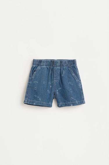 Printed denim jogger Bermuda shorts — FADED NAVY 1