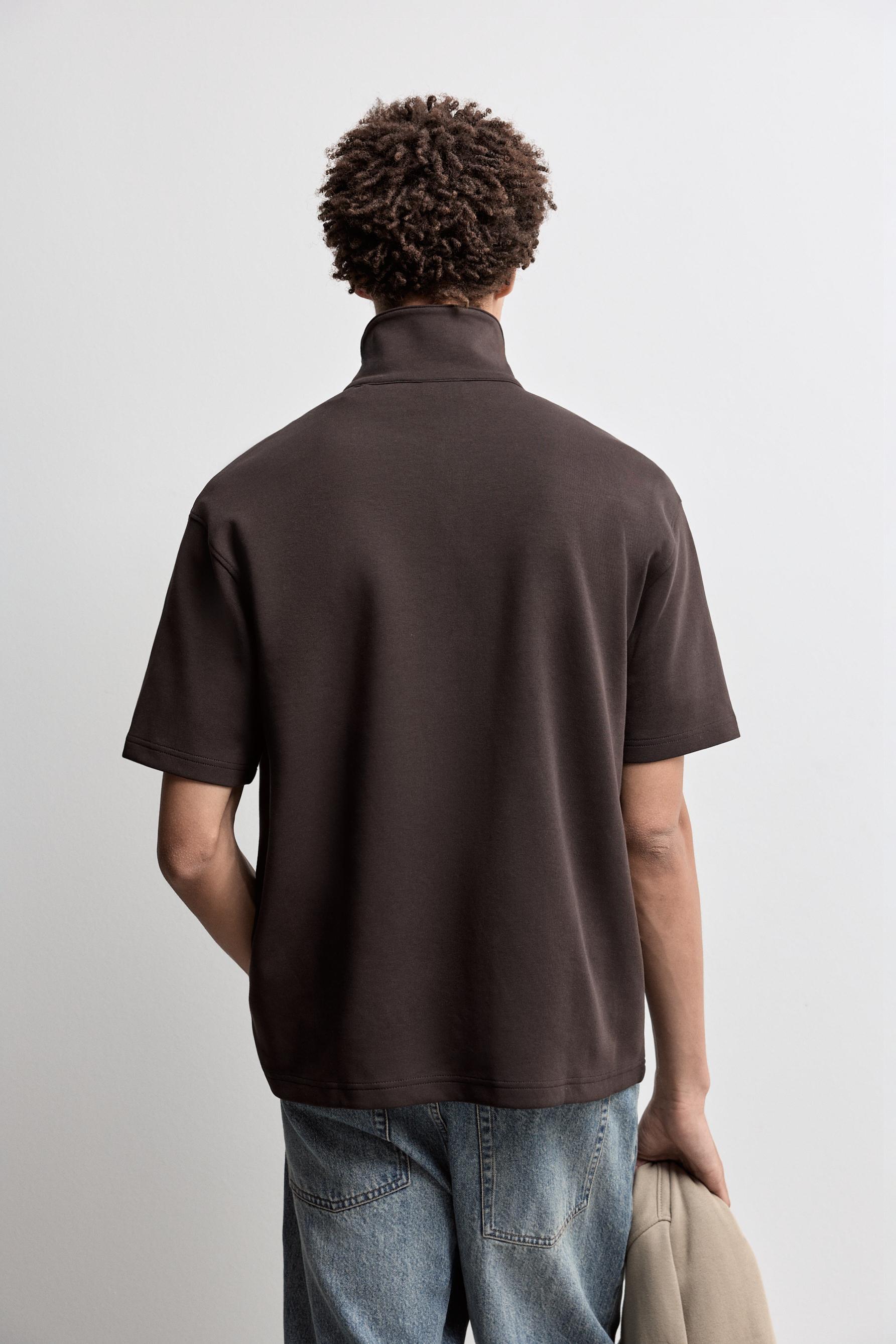 Interlock polo shirt with zip — DARK BROWN