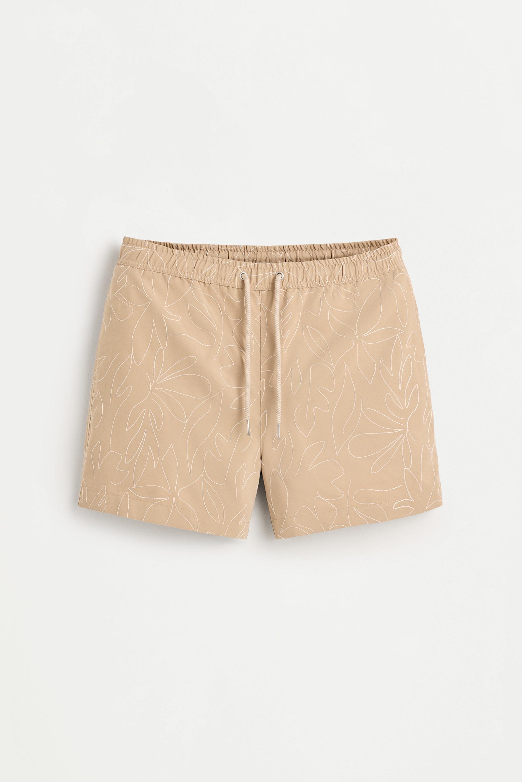 Embroidered regular swim shorts — BEIGE