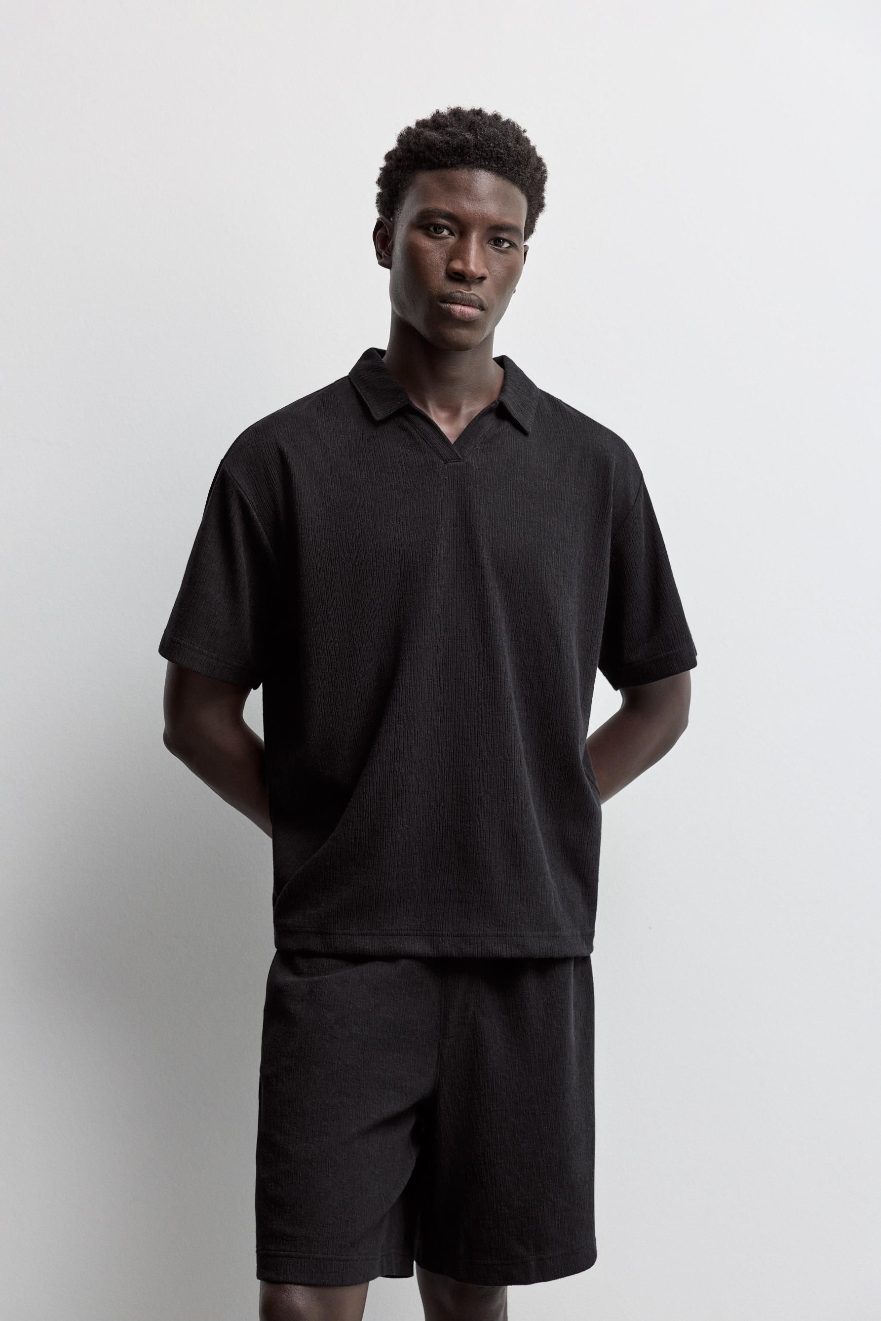 Rustic texture polo shirt — BLACK