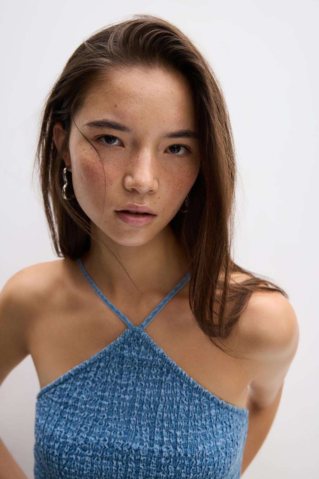 Smocked denim top