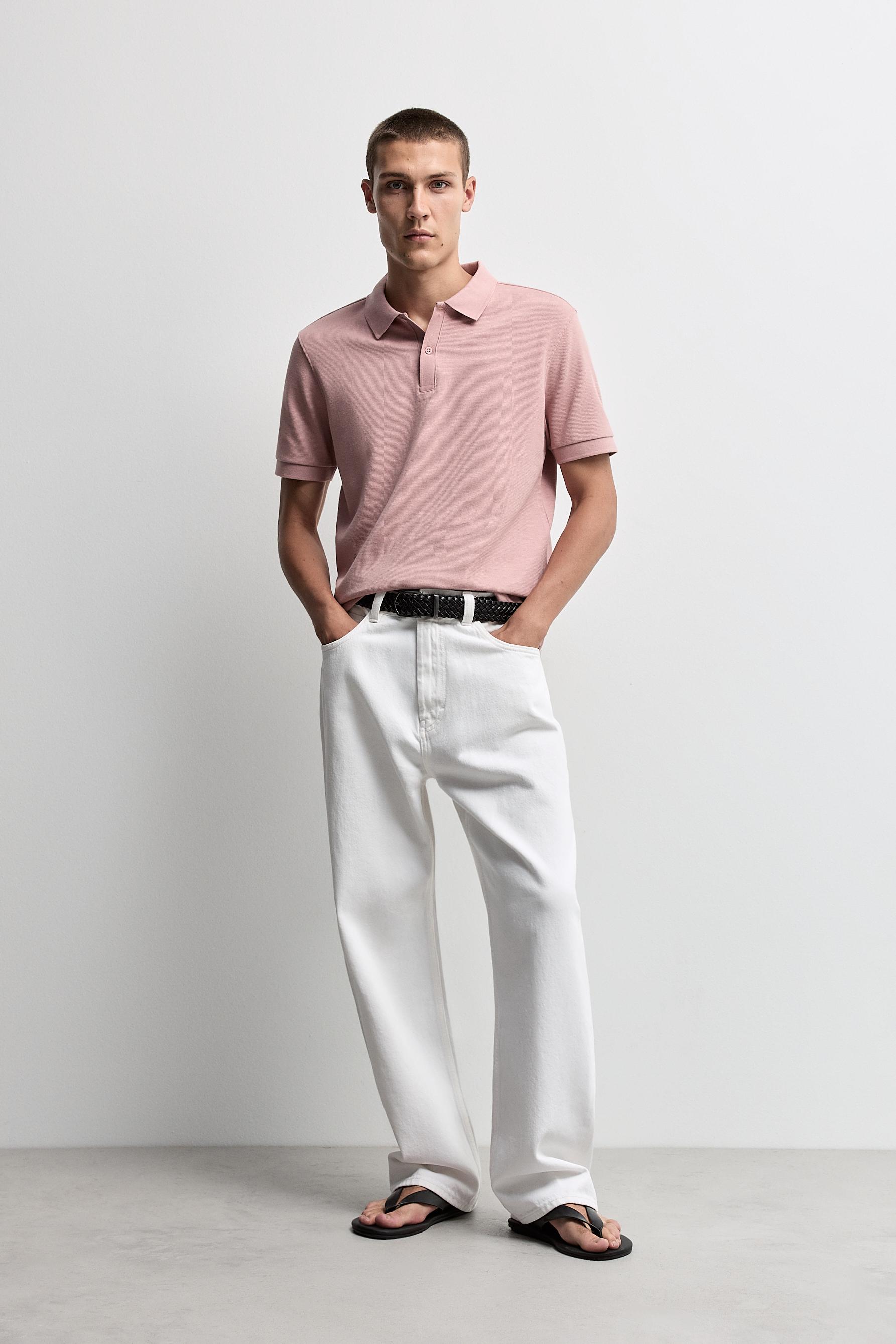 Basic textured polo shirt — PINK