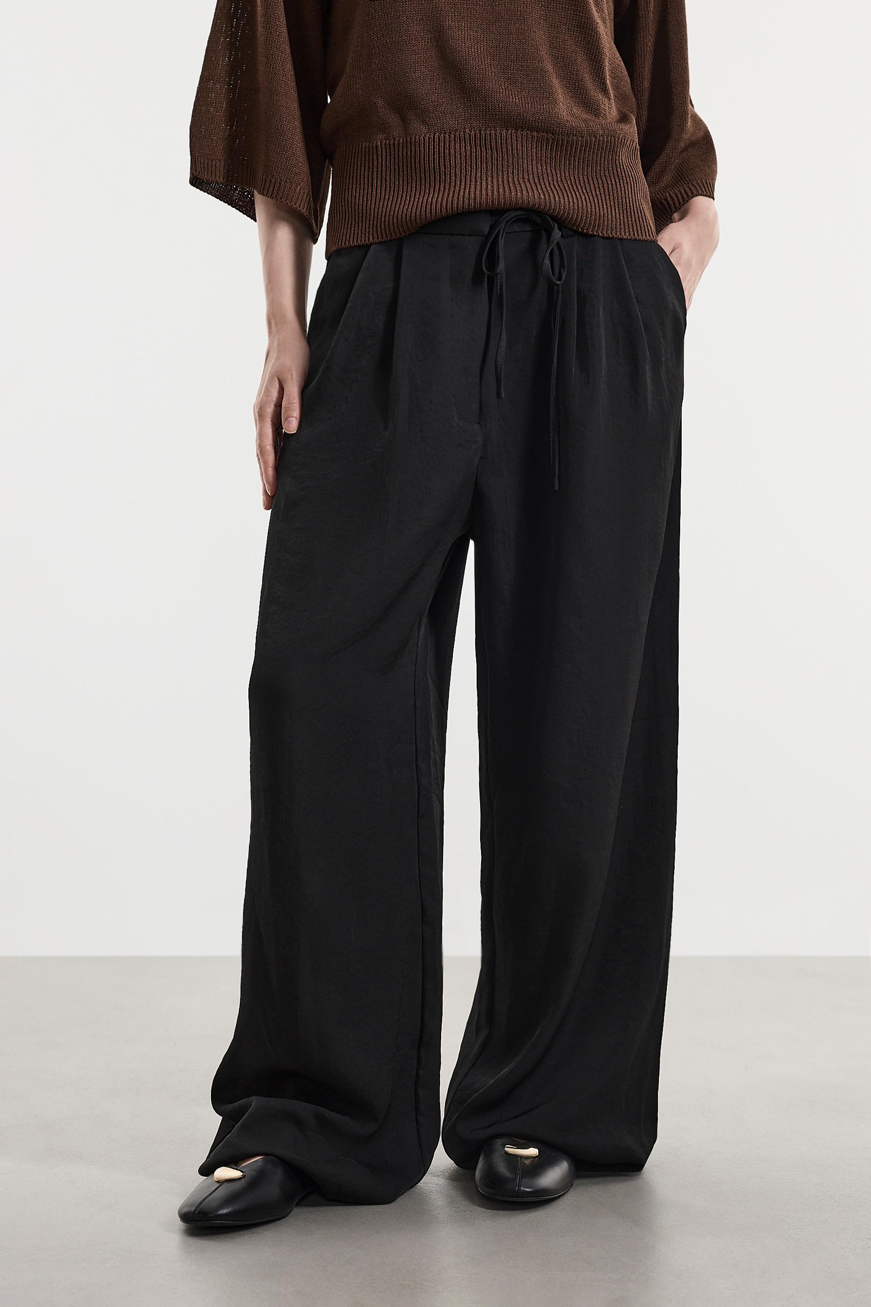 Satin wide-leg trousers — BLACK